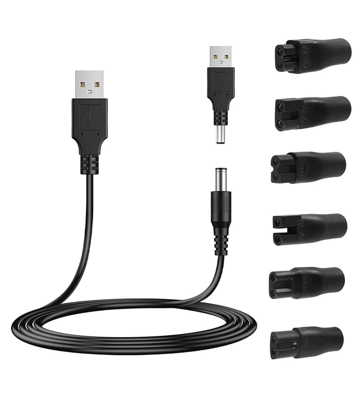 Fenyw 5V USB Mesh Cable Compatible with Remington Razor HQ8505 | 7 Plugs USB Adapter Set | 5.5mm Charger for Electric Haircutters and Razors - Buy Online on GoSupps.com