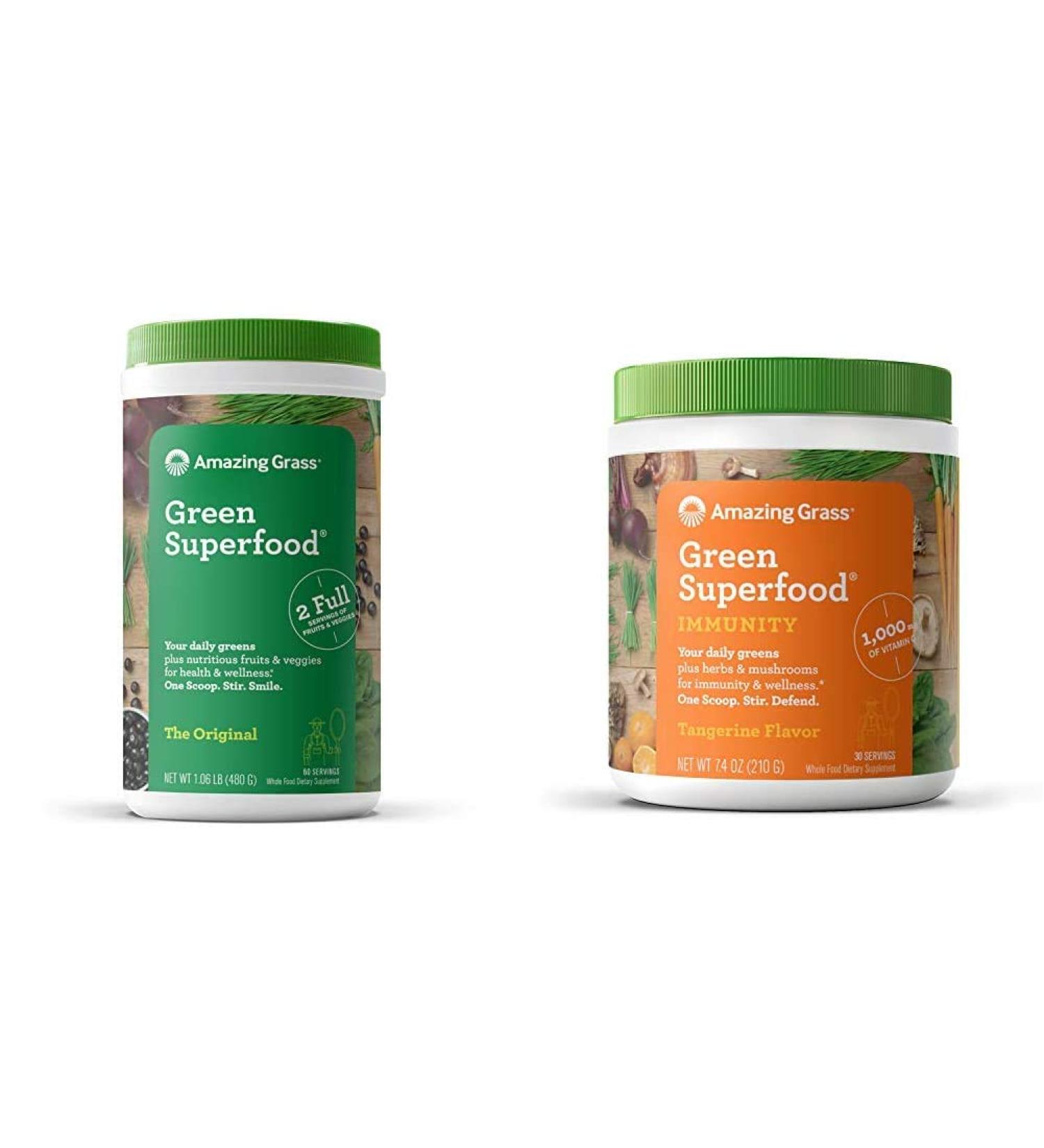 Amazing Grass Greens Blend Superfood Powders for Energy and Immunity (2 Items) Powder + Green Superfood Immunity Original 60 Servings - Buy Online on GoSupps.com