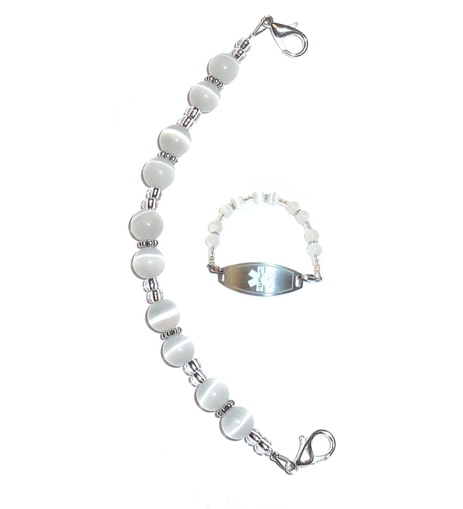Hidden Hollow Beads Women's Medical Alert ID Bracelet - Interchangeable Replacement Vital Info Tag (White - Buy Online on GoSupps.com