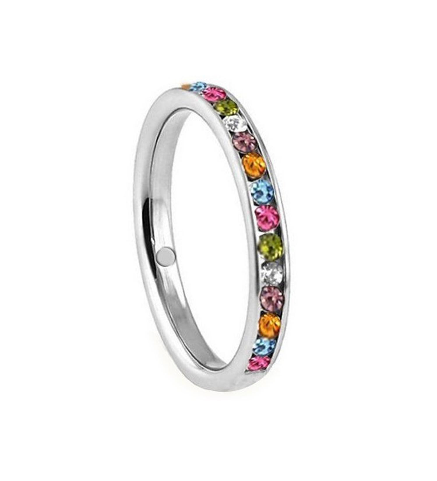 Elegant fashion magnetic ring with shiny Swarovski elements in white pink or colorful stainless steel polish energetix 4you multi -colored 50 (15.9)