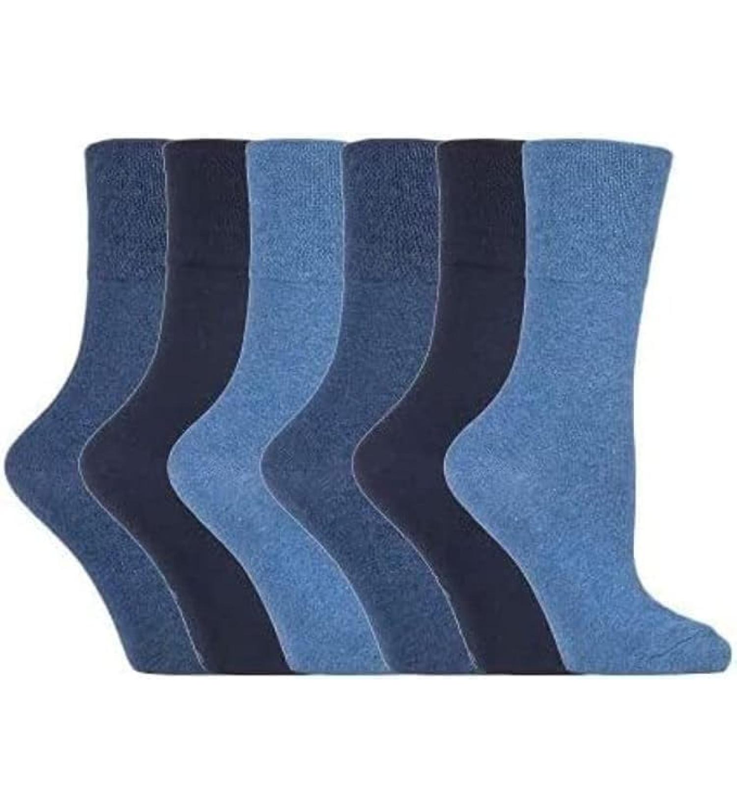 ITRAT Diabetic sock for Woman- Non Elastic Wide Honey Comb Top Soft Cuff Ankle Wide Grip Odema Friendly Non Binding Circulatory For Swollen Feet legs Size 4-7 4-7 Blues Mix (6 Pairs) - Buy Online on GoSupps.com