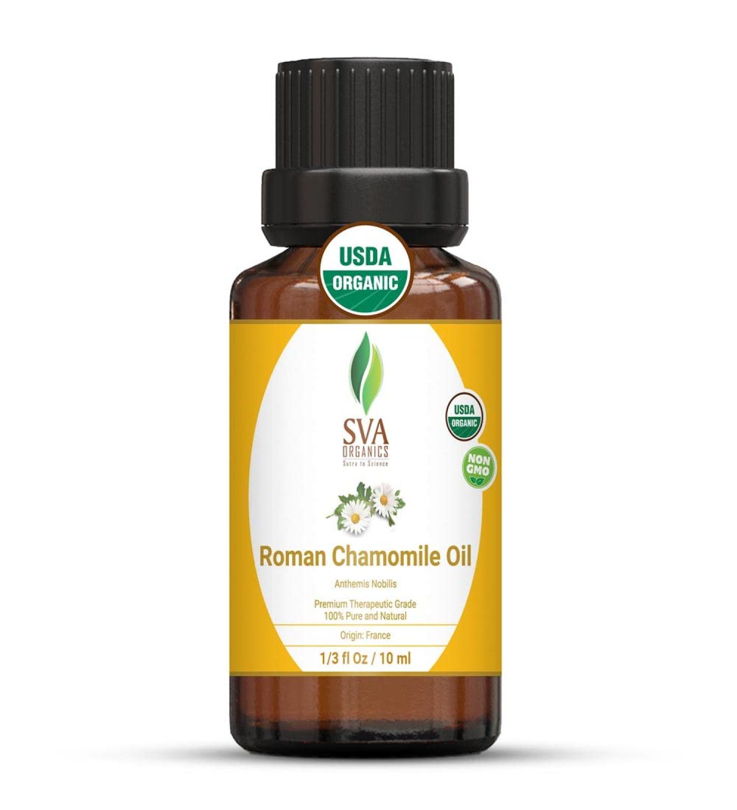 SVA Organics Roman Chamomile Oil 10ml - USDA Certified, 100% Pure & Natural Therapeutic Grade Oil for Skin, Hair, Massage & Aromatherapy - 0.34 Fl Oz - Buy Online on GoSupps.com