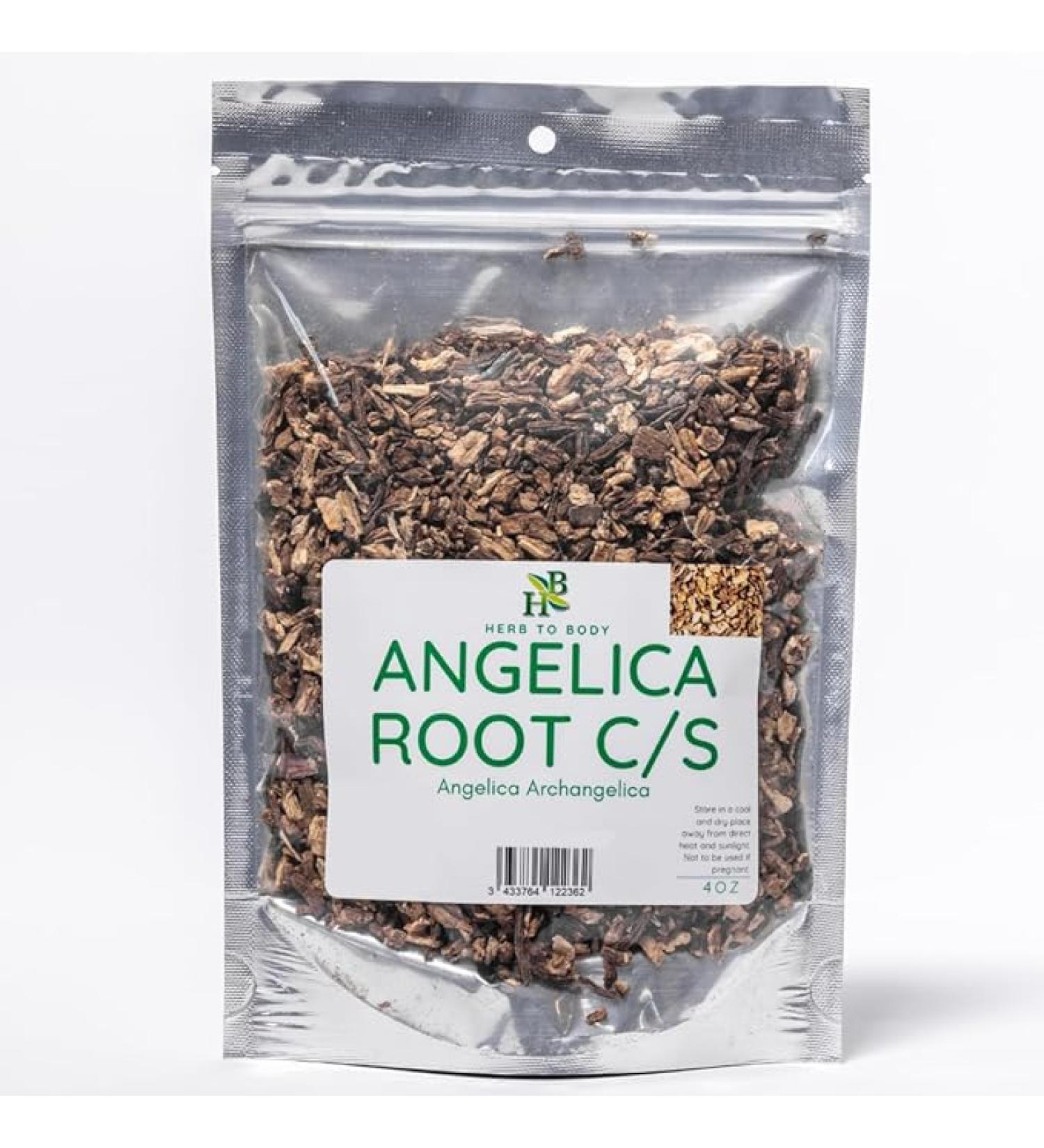 Herb To Body Premium Angelica Root C/S - Cut & Sifted Angelica Root for Herbal Tea, Botanical Blends, Culinary & Traditional Use, Natural Dried Pieces, 4oz