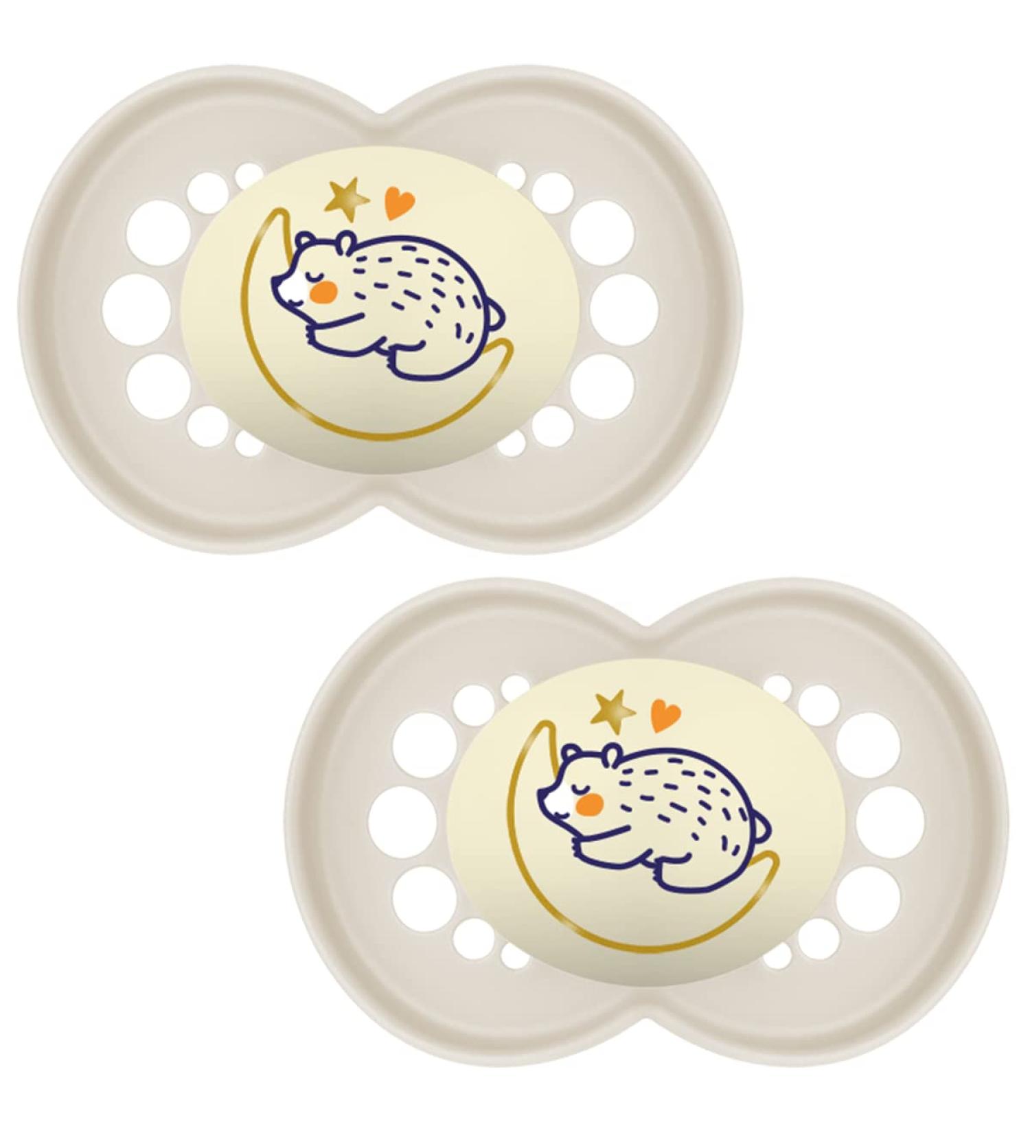 MAM Original Glow in the Dark Night Soother 6+ Months (Set of 2) SkinSoft Silicone Teat - Sustainable and Bio-Renewable Baby Soother - Buy Online on GoSupps.com