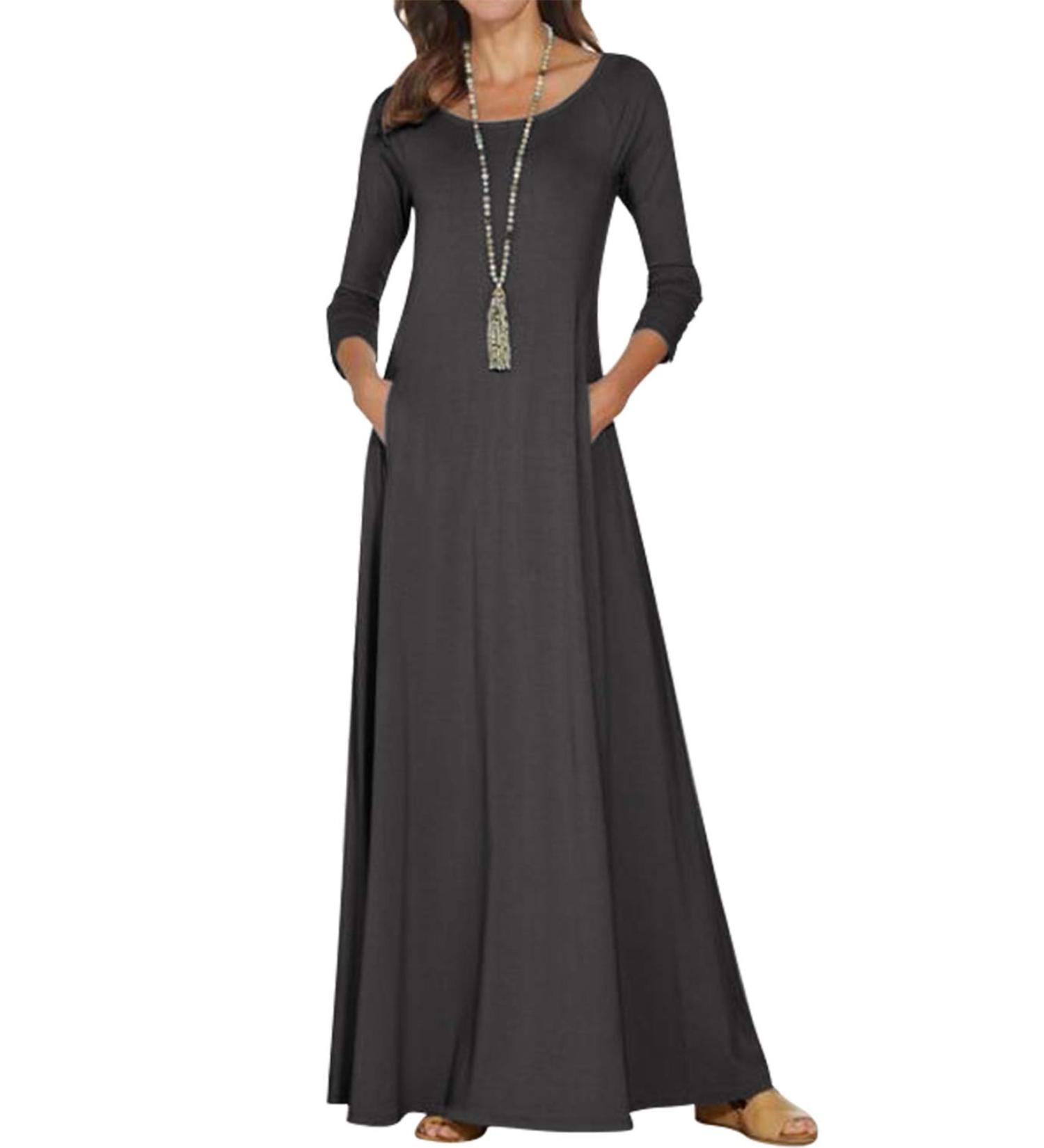 Jacansi Women's 3/4 Sleeve Maxi Dress with Pockets - XXL Dark Gray - Buy Online on GoSupps.com