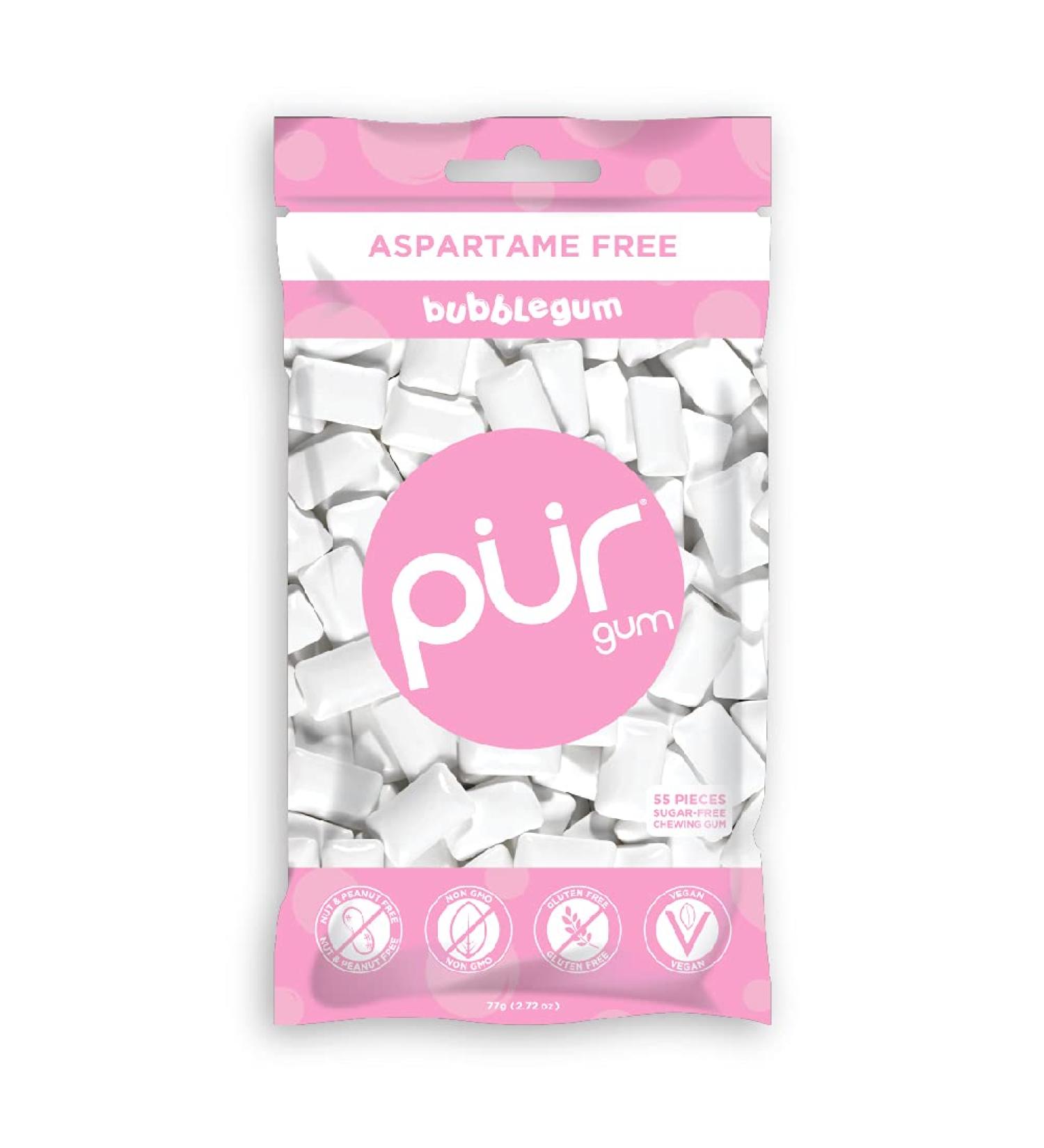 PUR Sugar Free Bubblegum Gum with Xylitol - 55 Pieces, Vegan & Keto Friendly - Buy Online on GoSupps.com