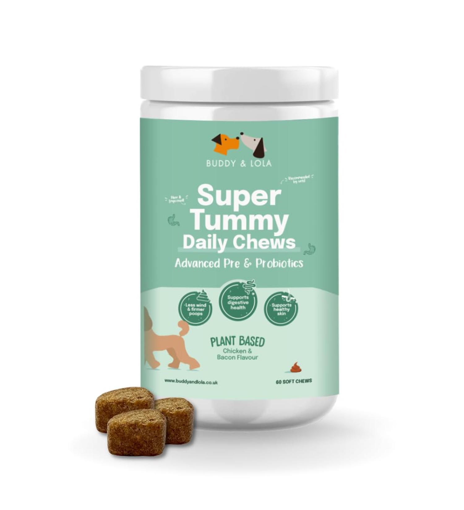 Buddy & Lola Probiotics For Dogs - Daily Digestive Health Chews with Prebiotics, Probiotics & Fiber - Plant Based Gut Health Aid for Firm Stools & Itch Relief - 1 Tub - Buy Online on GoSupps.com