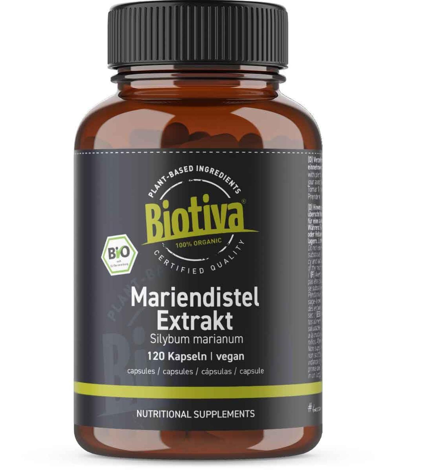Organic Milk Thistle Extract - 80% Silymarin Highly Dosed - 120 Capsules for 500mg - Biotiva - Buy Online on GoSupps.com