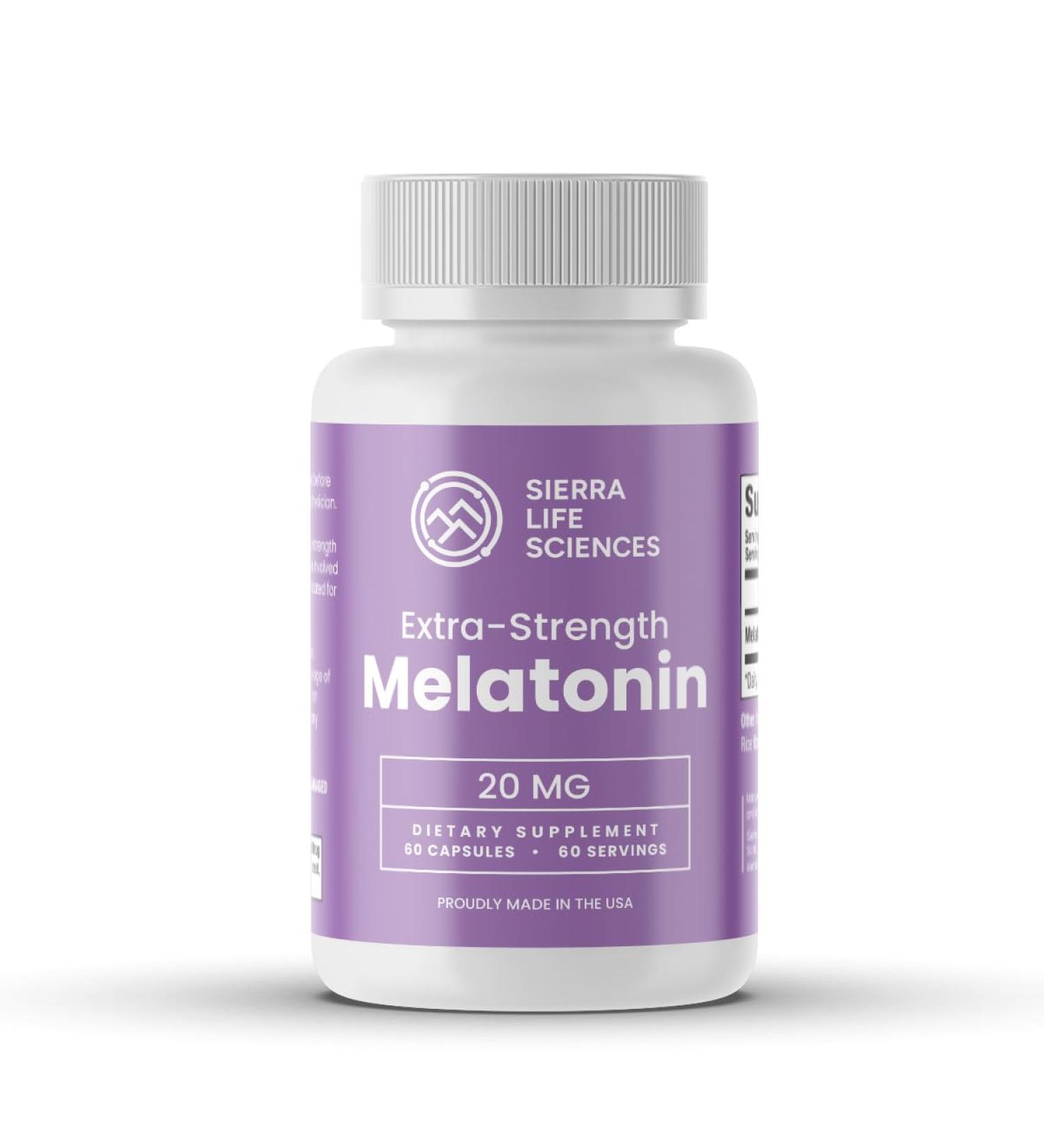 SIERRA LIFE SCIENCES 20 mg High Dosage Melatonin in Easy-to-Swallow Capsules - 60 Servings - Buy Online on GoSupps.com