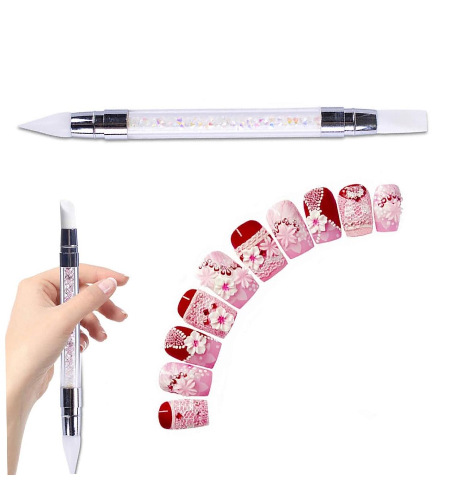 Nail Tool Nail Art Brushes Silicone Dual Head Manicure Carving Pen Rhinestone Beads Picker Tool - Buy Online on GoSupps.com