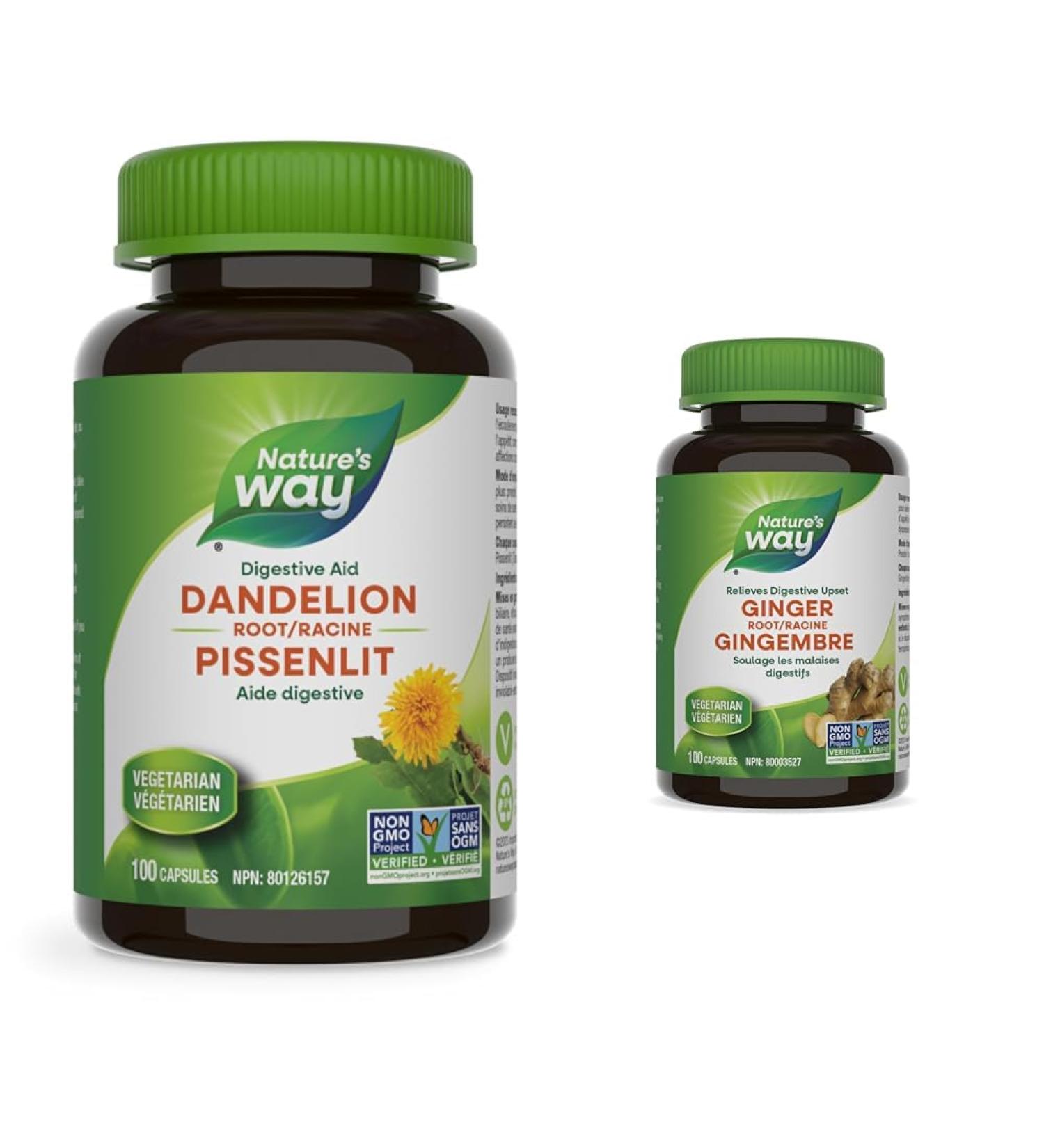 Nature's Way Dandelion Root Digestion Supplement - Stimulate Appetite & Ginger Root Relieves Gastrointestinal Discomfort 100 Vegetarian Capsules - Buy Online on GoSupps.com