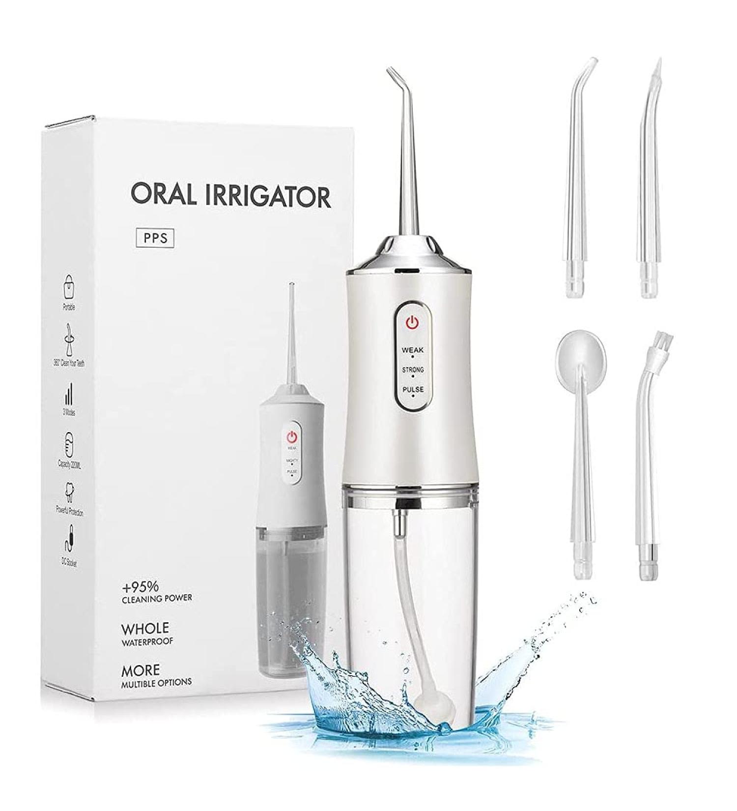 Buy Cordless Electric Water Flosser - Rechargeable Oral Irrigator | 3 Modes 4 Tips Portable IPX7 Waterproof - Ideal for Home & Travel - Buy Online on GoSupps.com