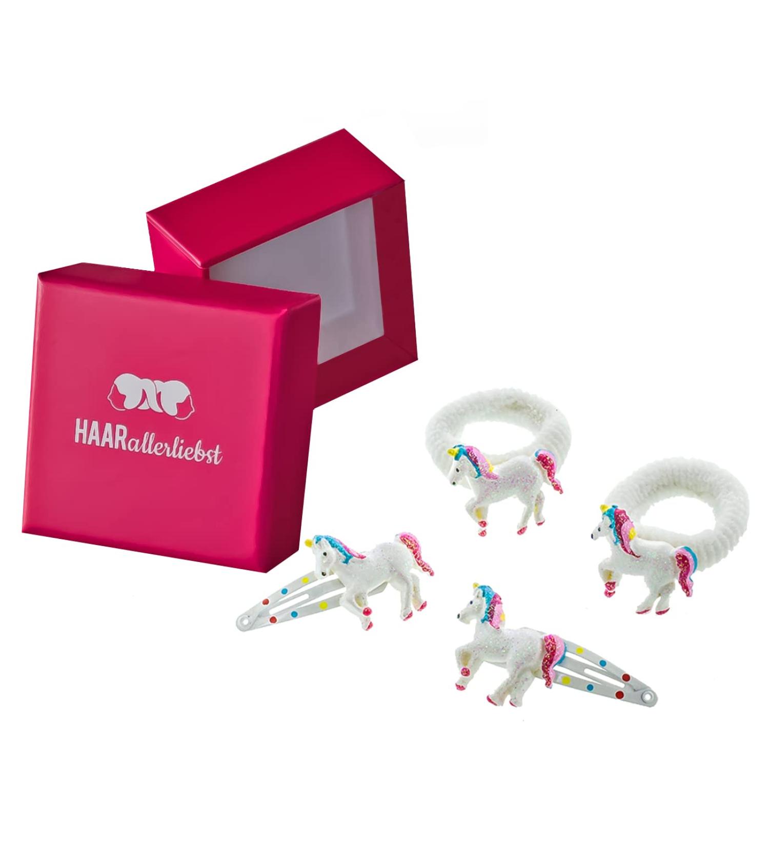 Unicorn Hairdressing Set for Girls - 4 Parts with Glitter White & Pink Storage Box | International Shipping - Buy Online on GoSupps.com
