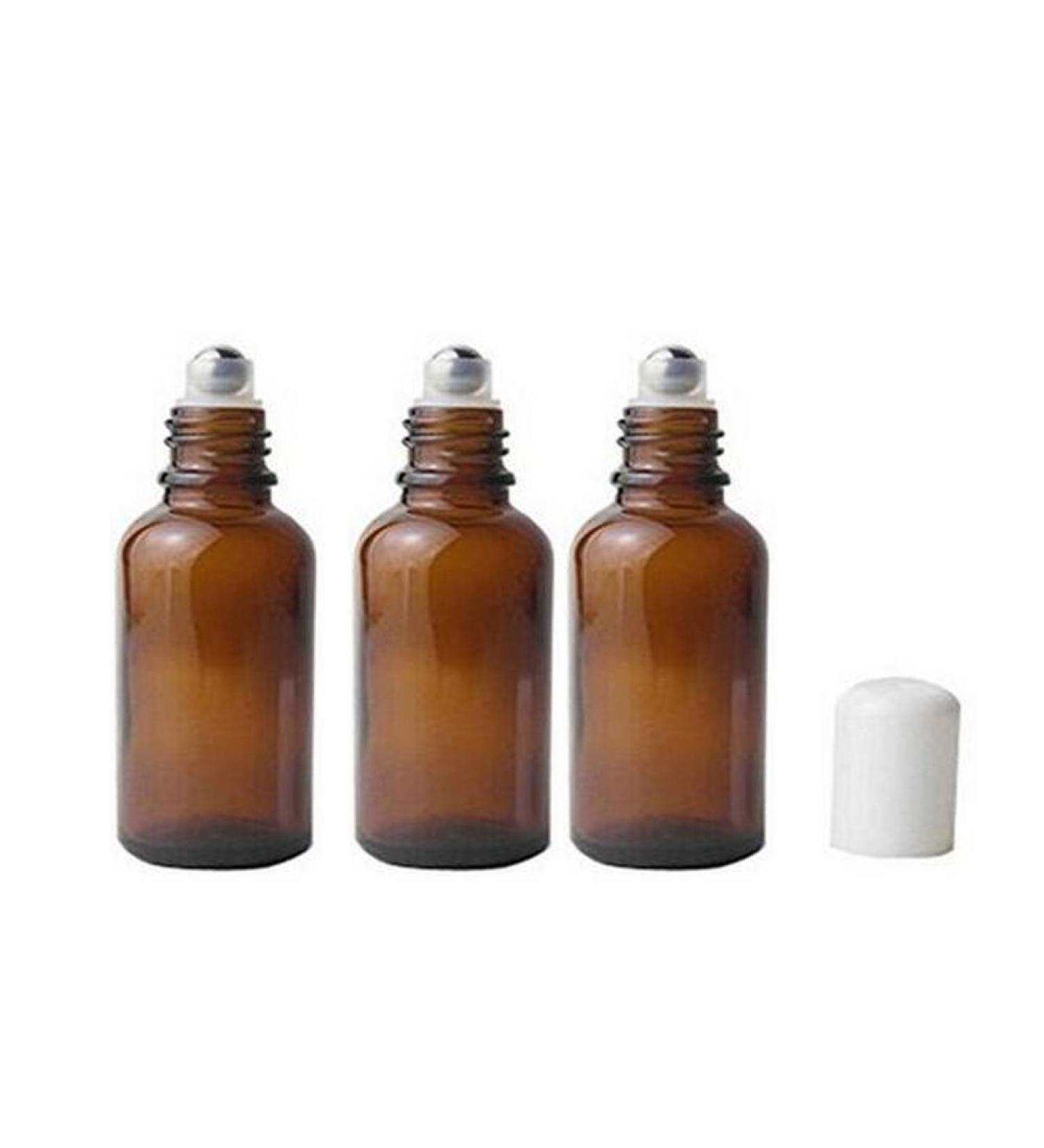 3PCS 30ml/1oz Refillable Amber Glass Roll-on Bottles with Stainless Steel Roller Balls for Essential Oil Perfumes Lip Balms - Buy Online on GoSupps.com