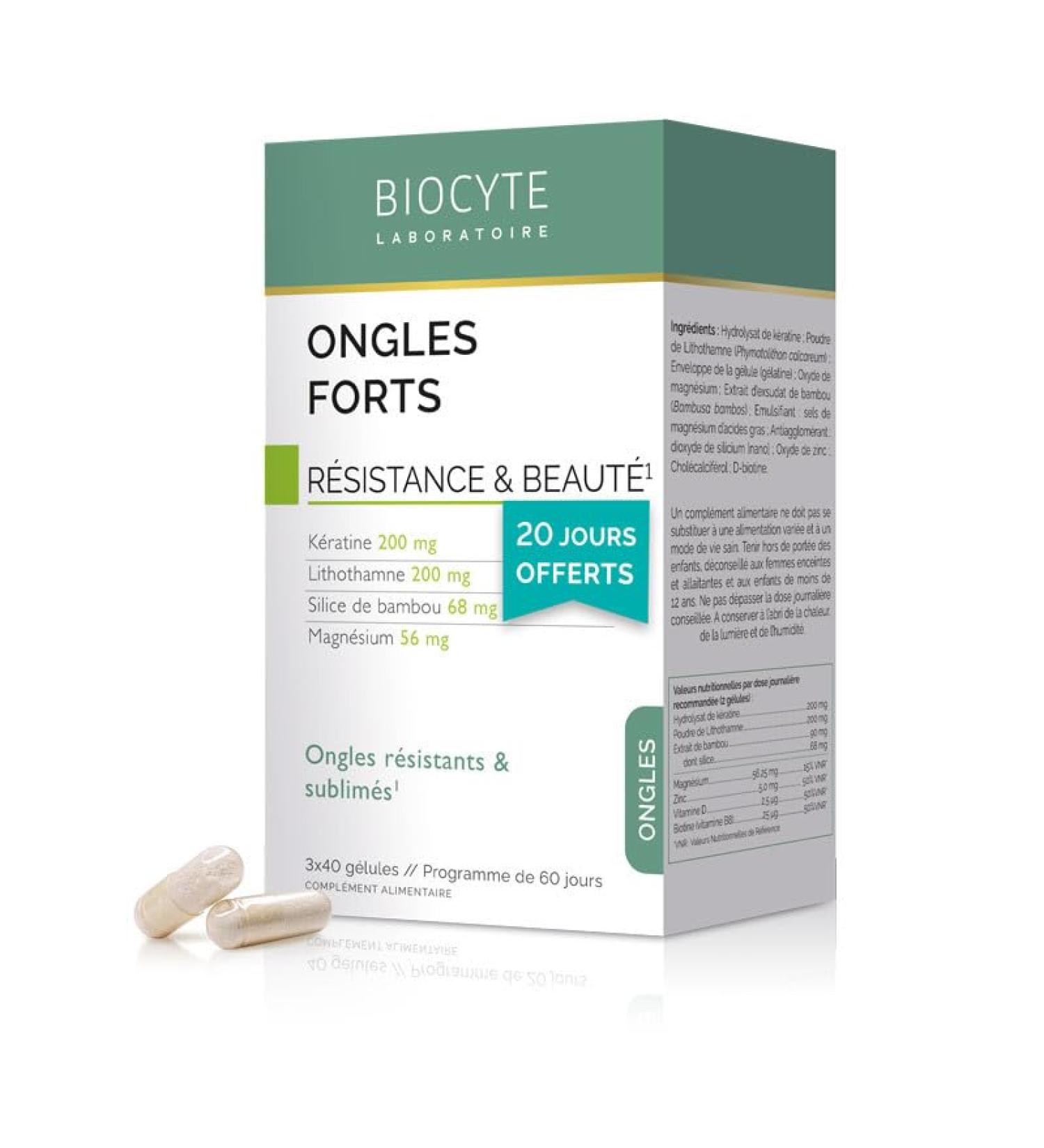 BIOCYTE Strong Nails Pack - Food Supplement for Nail Beauty, Strong and Sublimated Nails - Keratin, Lithothamnium,