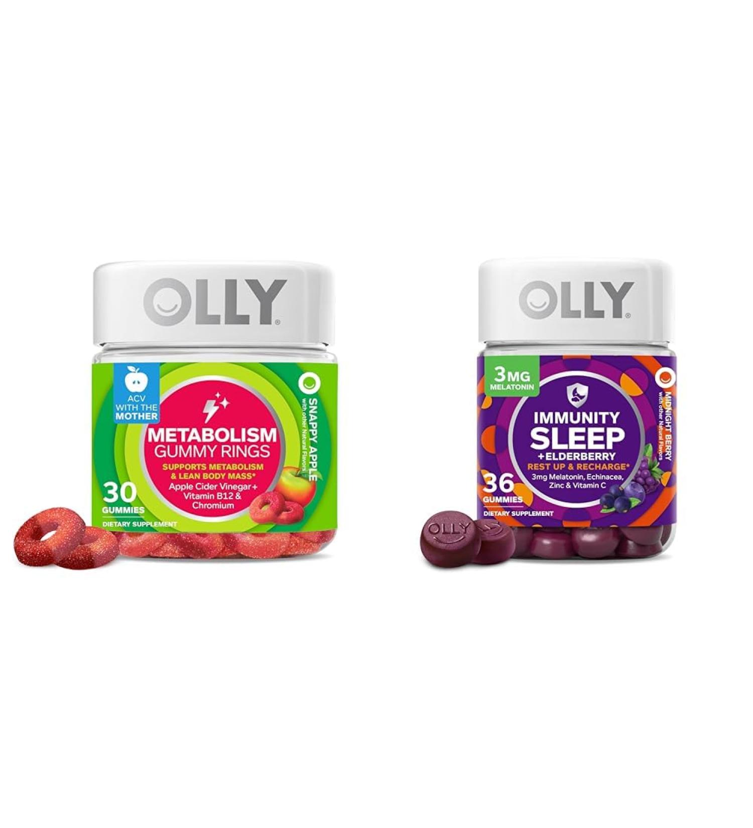 OLLY Metabolism Gummy Rings Apple Cider Vinegar Vitamin B12 30 Count Sleep Immunity Melatonin Gummy Vitamin C Zinc Echinacea 36 Count Bundle - Buy Online on GoSupps.com