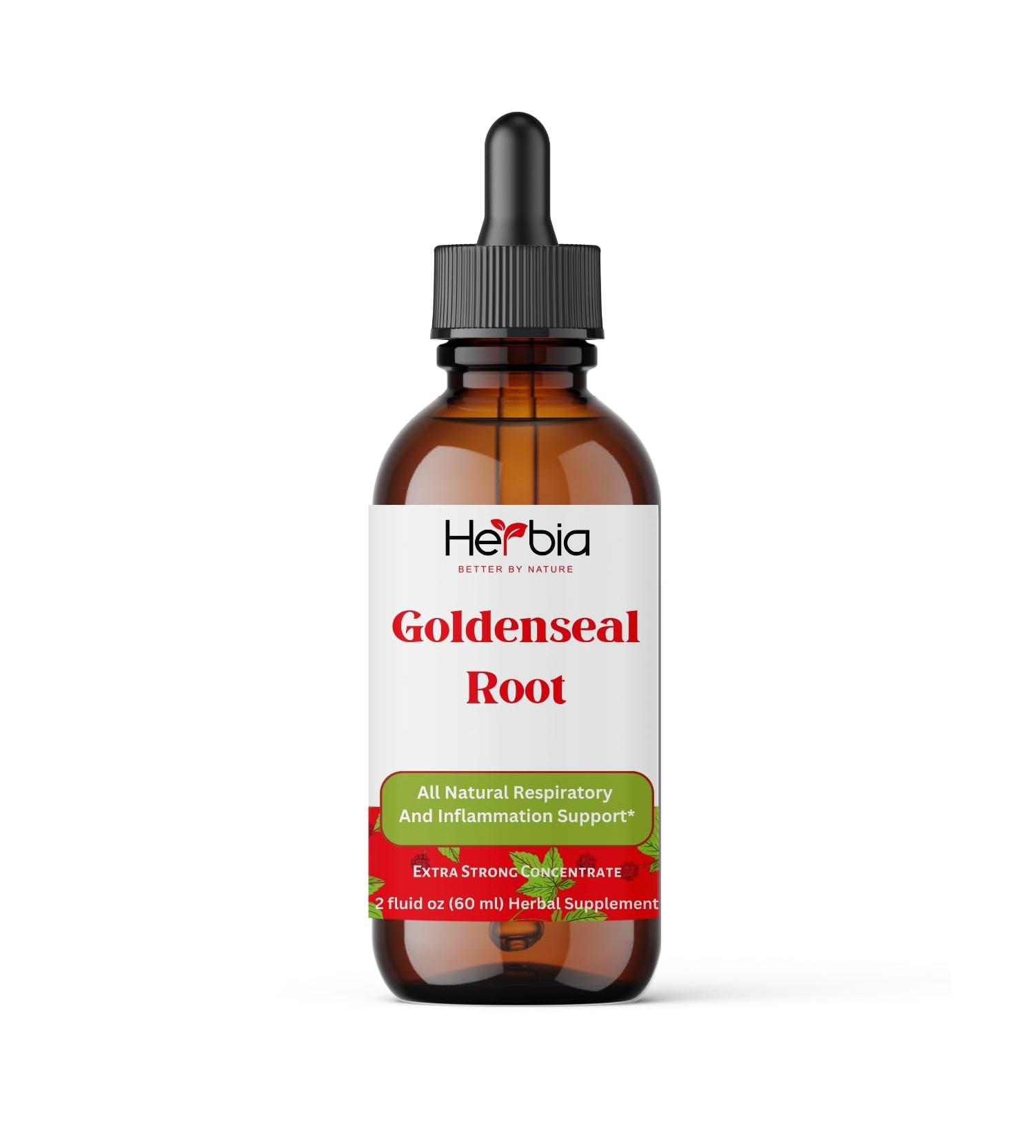 HERBIA Organic Goldenseal Root Extract Immune Support & Antioxidant Liquid Herbal Supplement Alcohol-Based 10:1 Concentrate Fast Absorption Made from Organically Grown Goldenseal 2 fl oz - Buy Online on GoSupps.com