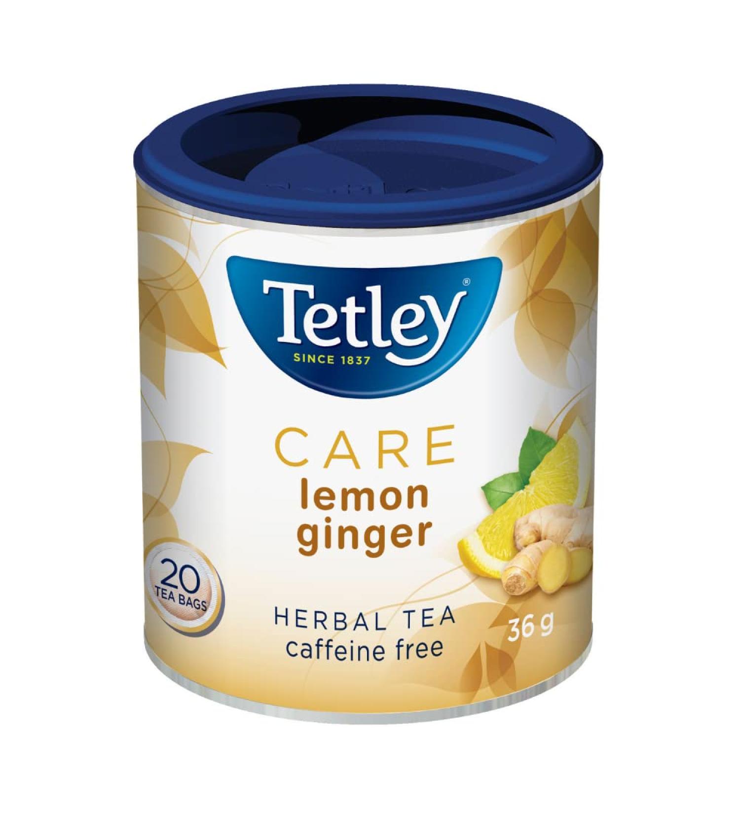 Tetley Care Lemon Ginger Herbal Tea - 20 Tea Bags 36 Grams Naturally Caffeine Free Ginger Lemon - Buy Online on GoSupps.com