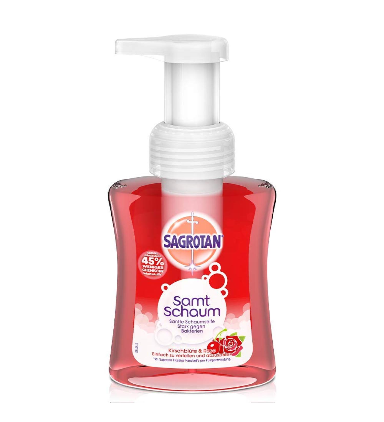 Sagrotan Velvet Foam Soap Cherry Blossom & Rose - 250ml Soap Dispenser | Luxurious Foam Soap for Home & Travel - Buy Online on GoSupps.com