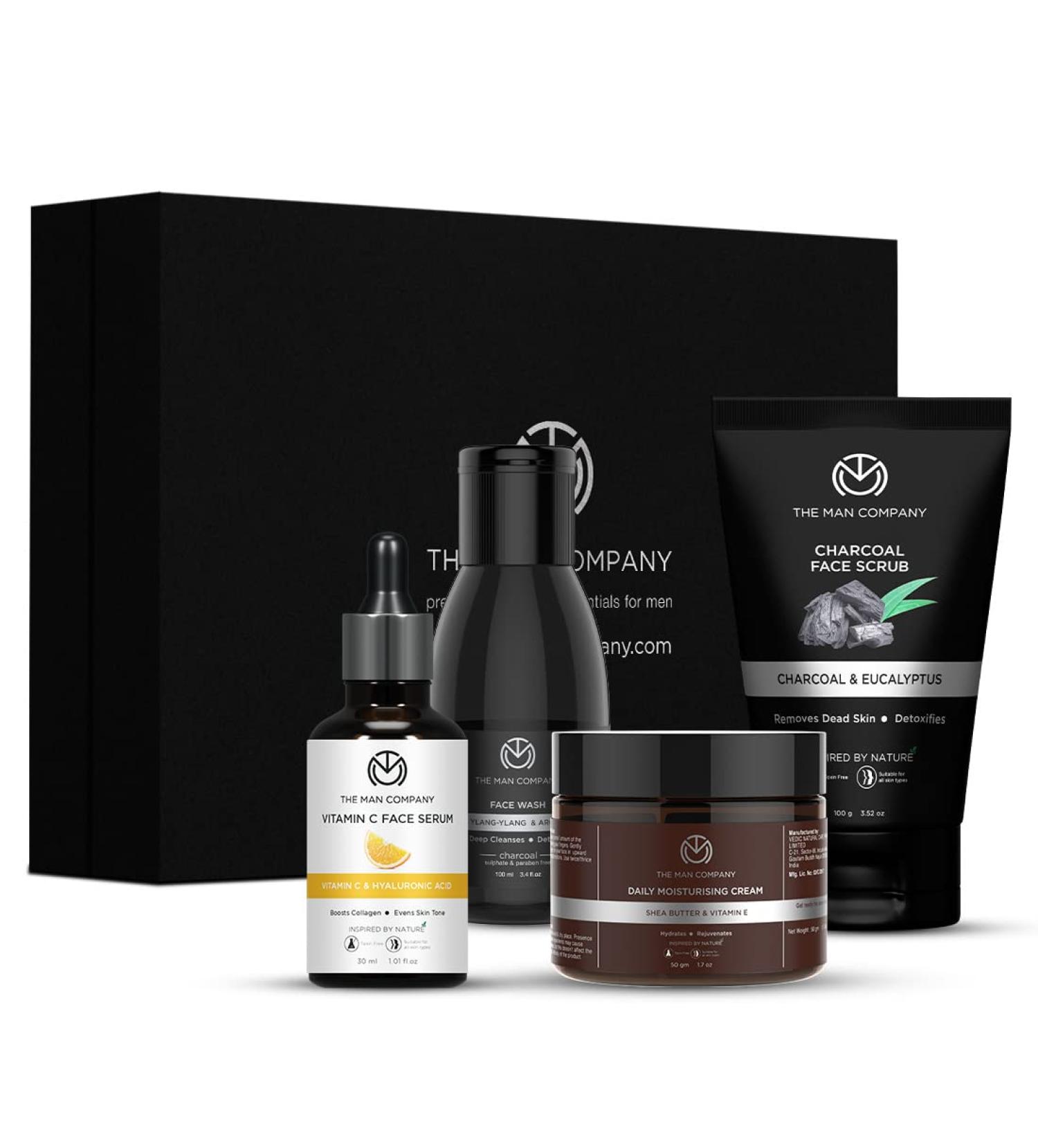 Buy The Man Company Face in Point Facial Kit | Vitamin C Serum Charcoal Wash & Moisturizing Cream for Men - Soft & Supple Skin Gift Set - Buy Online on GoSupps.com