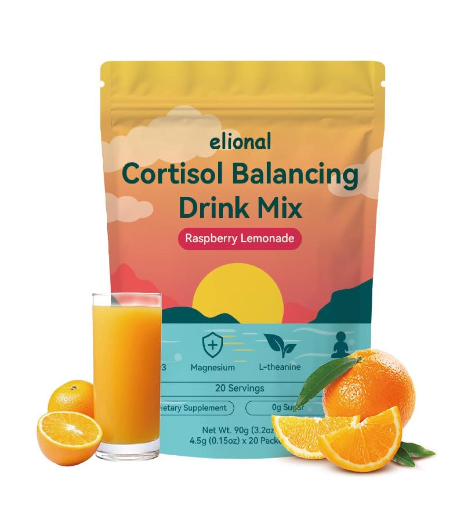 elional Cortisol Drink Mix for Mental Clarity & Digestive Comfort Ashwagandha + L-Theanine Powder Raspberry Lemonade Flavor 20 Single-Serve Packets (Raspberry Lemonade) - Buy Online on GoSupps.com