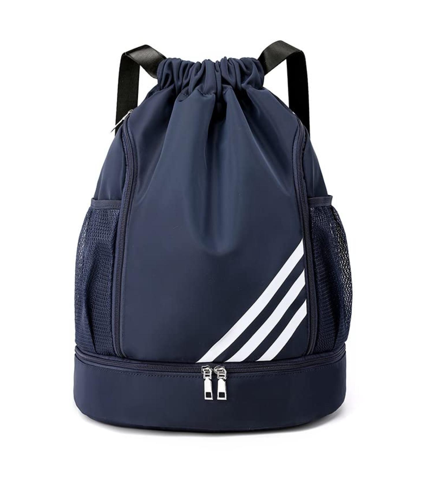 Barn Eleven 2023 Sports Backpack Waterproof Drawstring Bag with Shoe Compartment & Bottle Holder (Deep Blue) - Buy Online on GoSupps.com