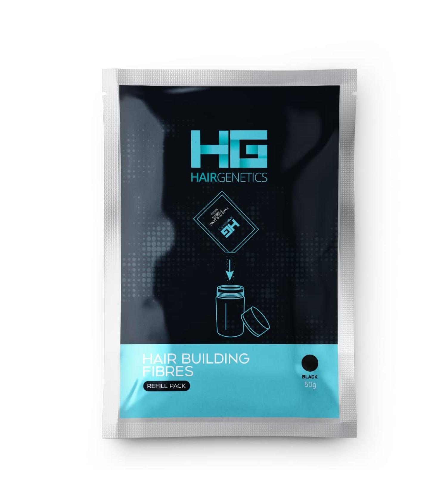 Hair Genetics Advanced Keratin Hair Fibers - Professional Hair Loss Concealer for Men & Women (Black 50g) - Money-Saving Refills - Buy Online on GoSupps.com