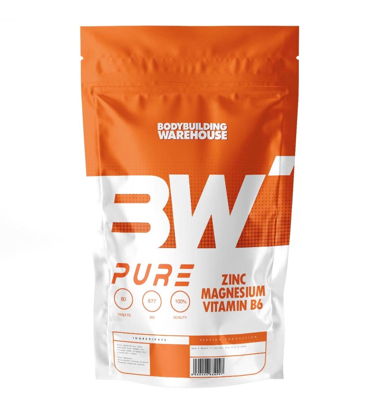 Bodybuilding Warehouse Pure Zinc Magnesium & Vitamin B6 Capsules (120 Tablets) Unflavoured 120 count (Pack of 1)