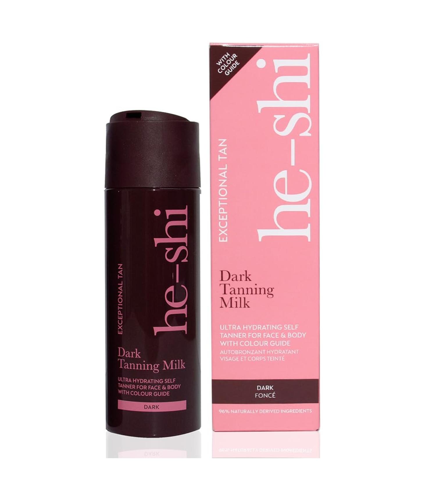 He-Shi Dark Tanning Milk 200ml - Lightweight Fake Tan Milk with Glycerine & Hyaluronic Acid for Silky Hydrated Skin Dark Bronzed Glow - 96% Natural Suitable for All Skin Types - Buy Online on GoSupps.com