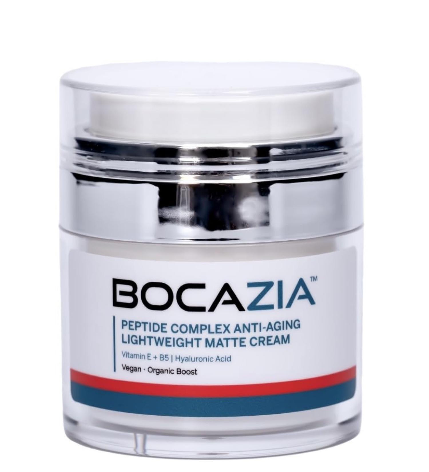 BOCAZIA Peptide Lightweight Matte Face Moisturizer - Collagen Boosting Peptides - Hydration for Wrinkle and Anti Aging Facial Cream - for All Skin Types - Vegan All Natural - Made In USA