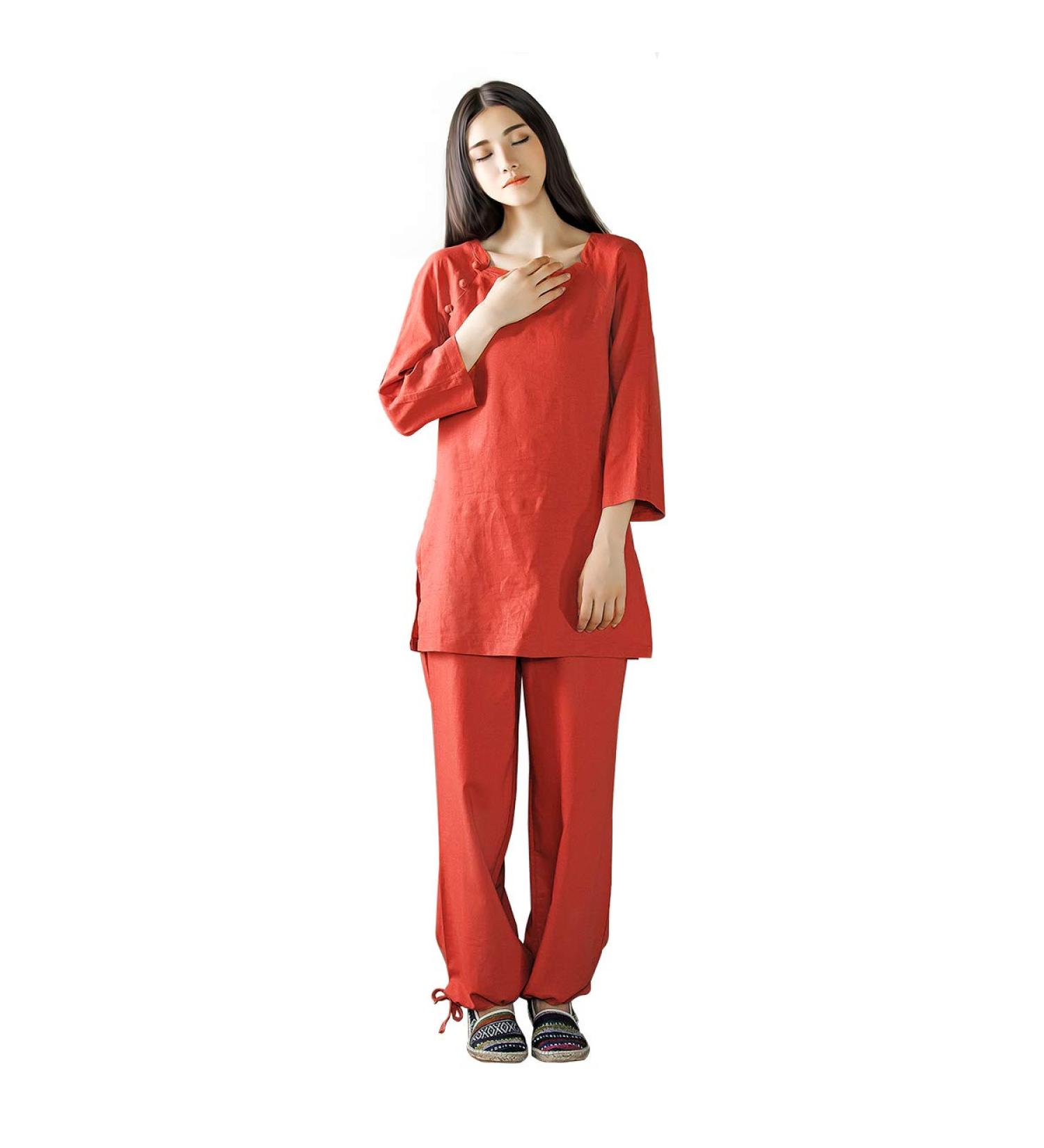 KSUA Women's Zen Meditation Uniform Cotton Linen Tai Chi Kung Fu Clothes - Red US M / Tag L - Buy Online on GoSupps.com