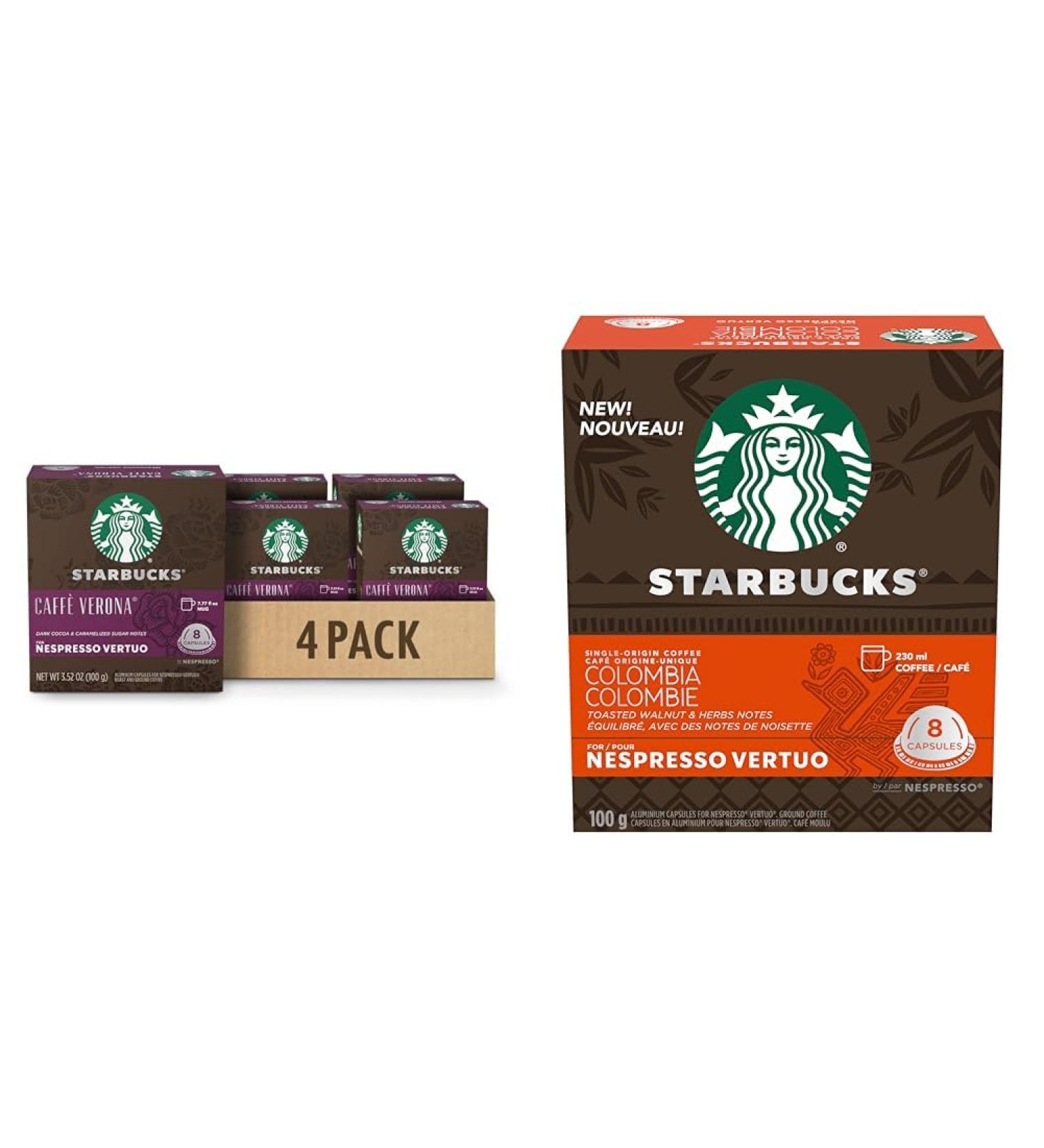 Starbucks By Nespresso Caff Verona Coffee Pods Dark Roast 4 X 8 Coffee Pods 32 Count & By Nespresso Single Origin Columbia Coffee Pods Medium Roast 8 Coffee Pods - Buy Online on GoSupps.com