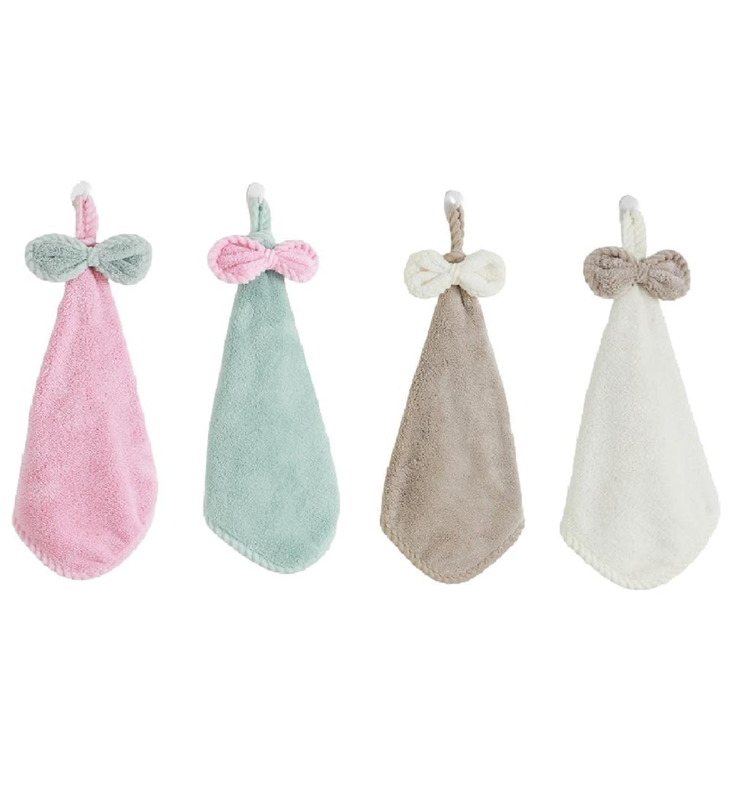 kzxbty Bowknot Hanging Hand Towels Coral Fleece Hand Towels with Hanging Loop Wall Mounted Hand Towels for Kitchen Bathroom 30 X 30cm - Buy Online on GoSupps.com