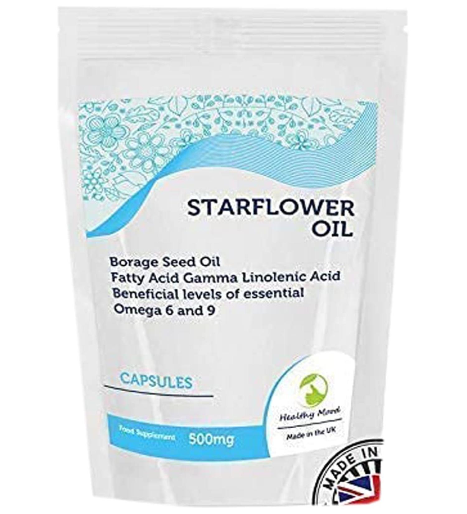 STARFLOWER Oil Borage Seed Oil Linolenic Acid 500mg GLA 90 Capsules - Choose Your Packet Size - LetterBox Friendly UK Fast Delivery