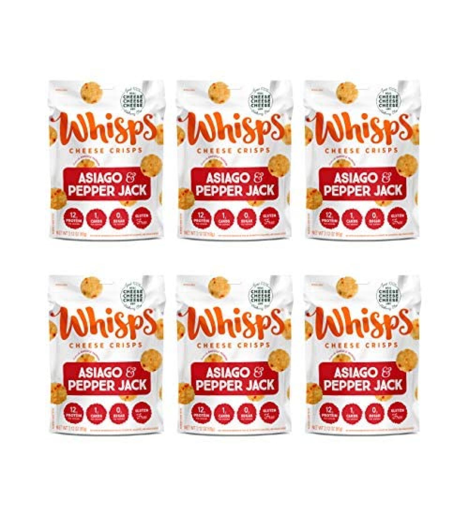 Whisps Asiago & Pepper Jack Cheese Crisps - Keto Snack, Gluten Free, Sugar Free, Low Carb, High Protein - 2.12oz (6 Pack) - Buy Online on GoSupps.com
