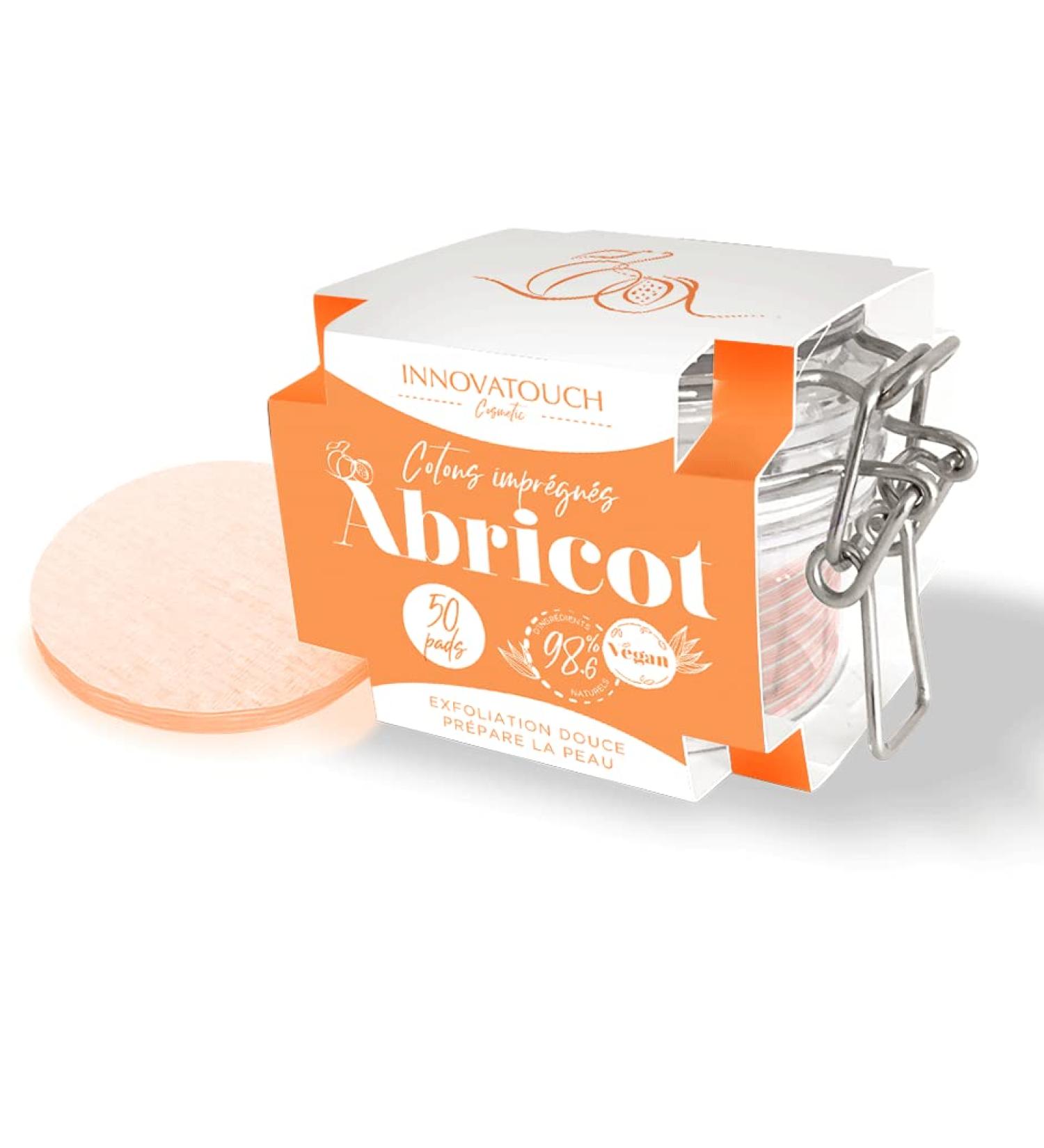 Apricot Illuminating Impregnated Cotton Pads - Innovatouch Cosmetic - Healthy glow treatment - 50 pads - 98% natural origin - vegan - gentle exfoliation - prepares the skin - 100% cotton