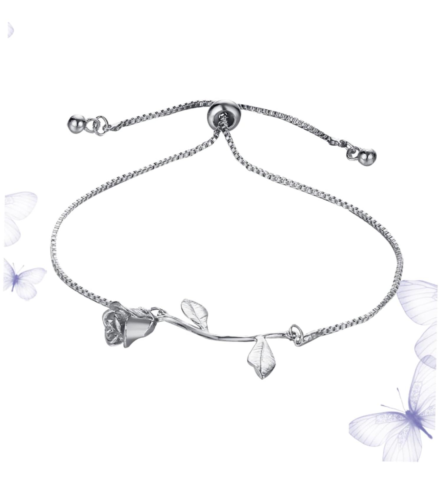 VALICLUD Stylish Women Hand Decoration Rose Womens Bracelets Fashion Bracelets for Women Beach Ankle Bracelet Silver Bangles Bracelet for Women Flower Stretch Bracelet Miss Vintage Gift 24*0.5cm Silver - Buy Online on GoSupps.com