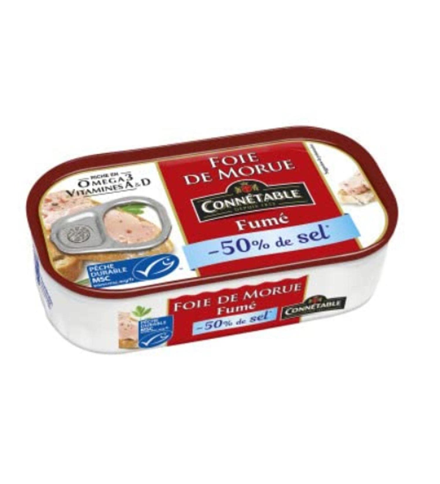 Convectable MSC cod liver smoked with beech wood -50% salt - The box of 121g