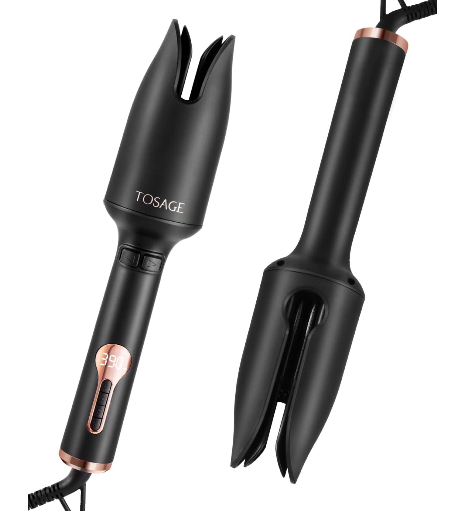 TOSAGE Auto Hair Curler - Ceramic Rotating Curler Wand with Anti-Stuck Barrel, LCD Display & Dual Voltage - Black - Buy Online on GoSupps.com