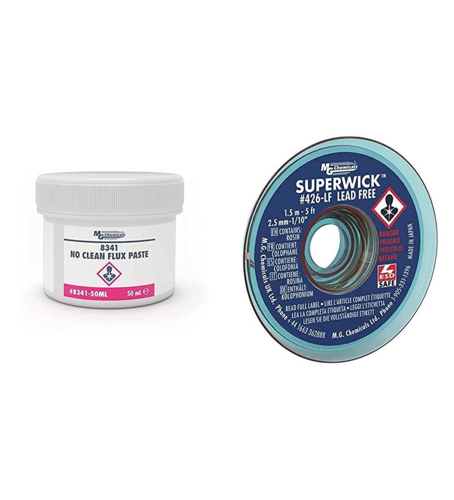 MG Chemicals No-Clean Soldering Flux Paste + Desoldering Braid for Lead Free Solder