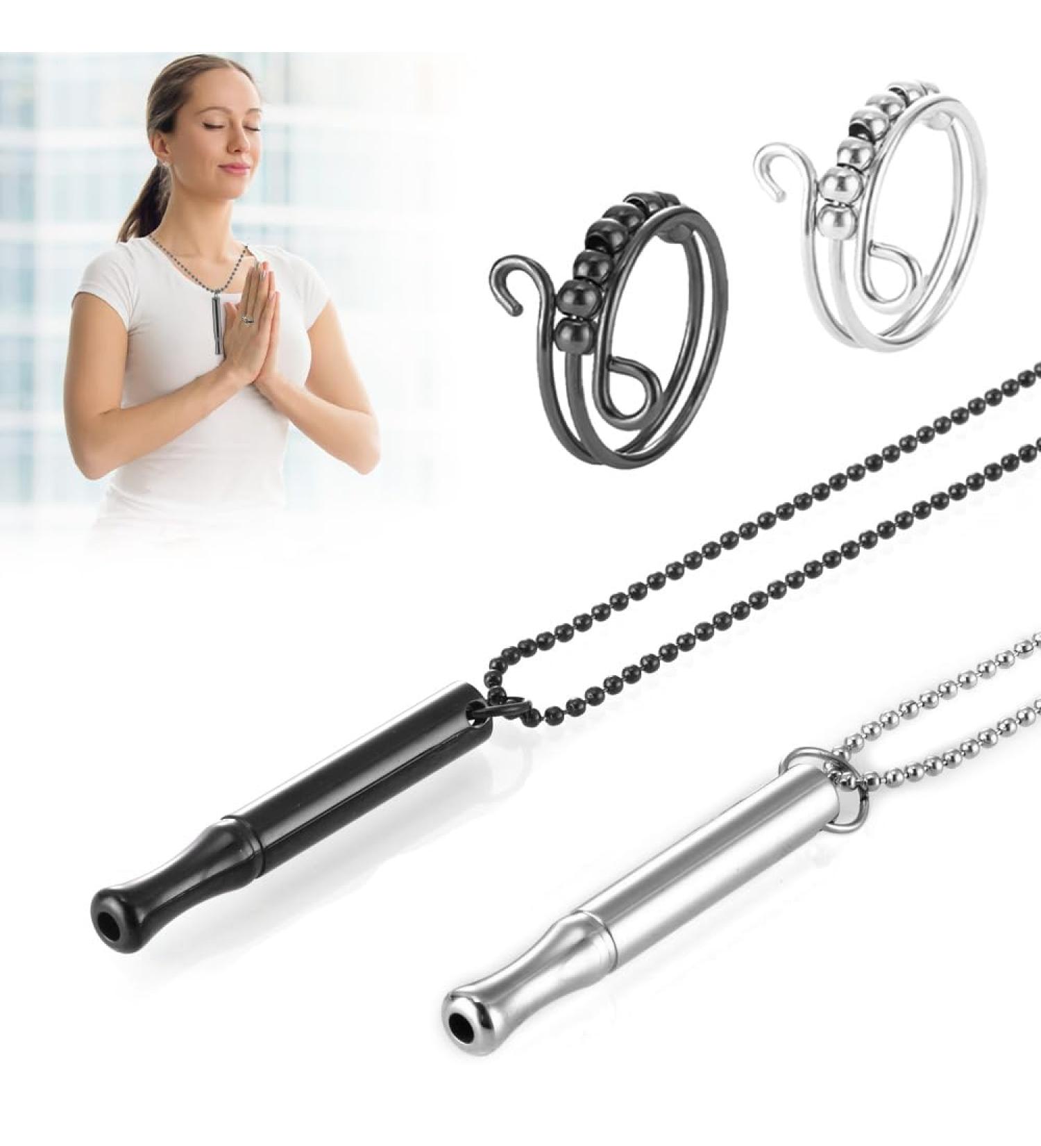 Hiullen 4PCs Stress Relief Necklace & Anxiety Ring | Smokeless Aids & Meditation Gifts for Men - Buy Online on GoSupps.com