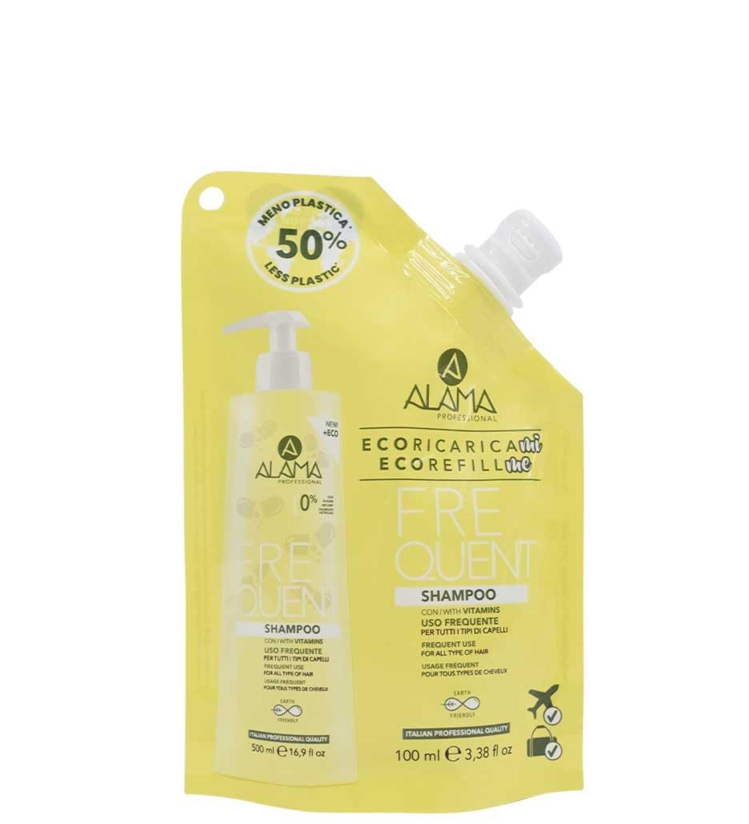 A ALAMA Alama Professional Eco-Refill Frequent Cleansing Shampoo for all hair types formula with vitamins for healthy vital and shiny hair 90% natural ingredients vegan 100 ml