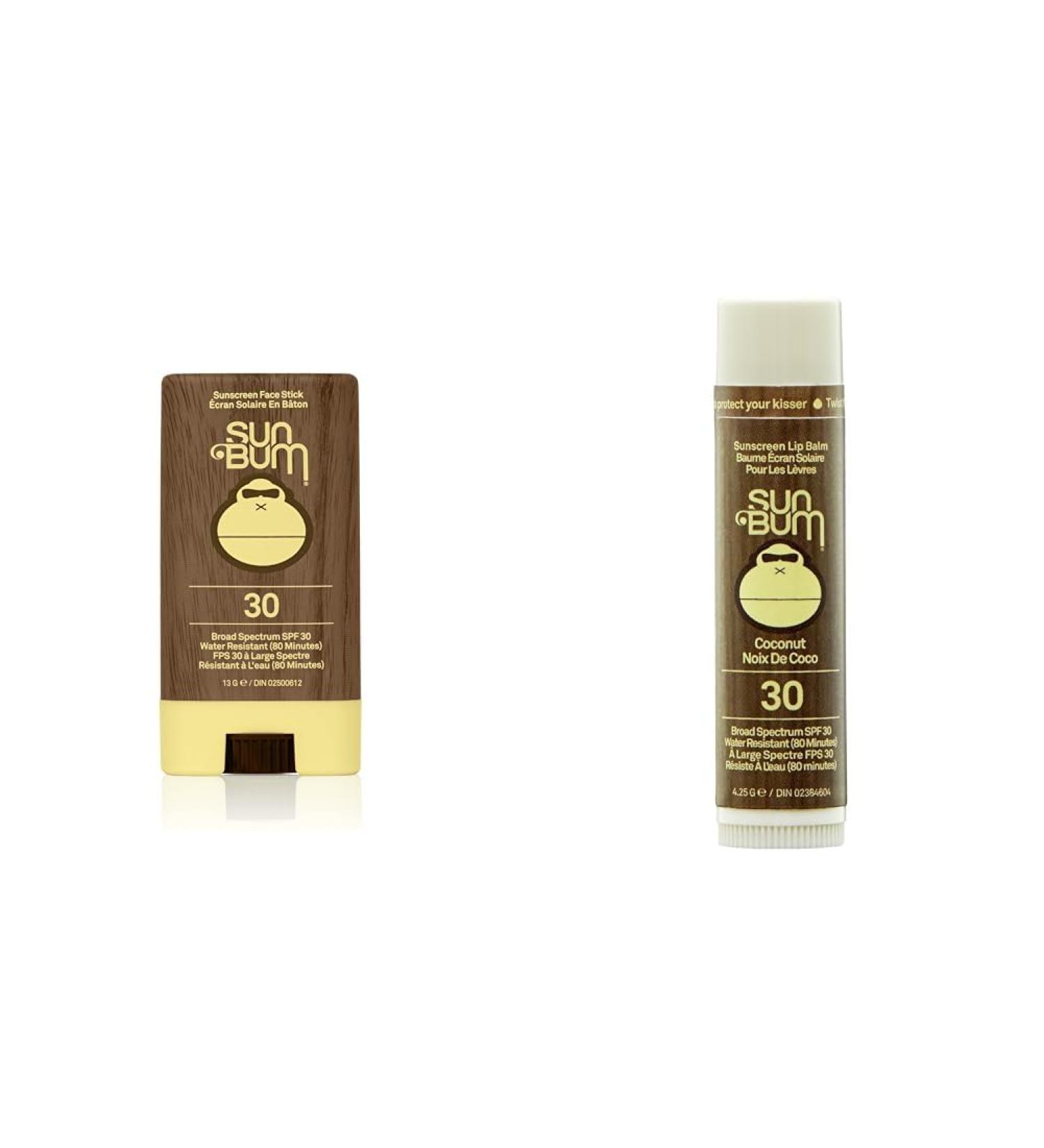 Sun Bum Premium Sunscreen Face Stick SPF 30 Broad Spectrum UVA/UVB Protection Paraben Free Gluten Free Oil Free 13 g (Pack of 1) & Sunscreen Lip Balm Coconut Spf 30 Coconut 4.25G Face Stick + Lip Balm Coconut - Buy Online on GoSupps.com