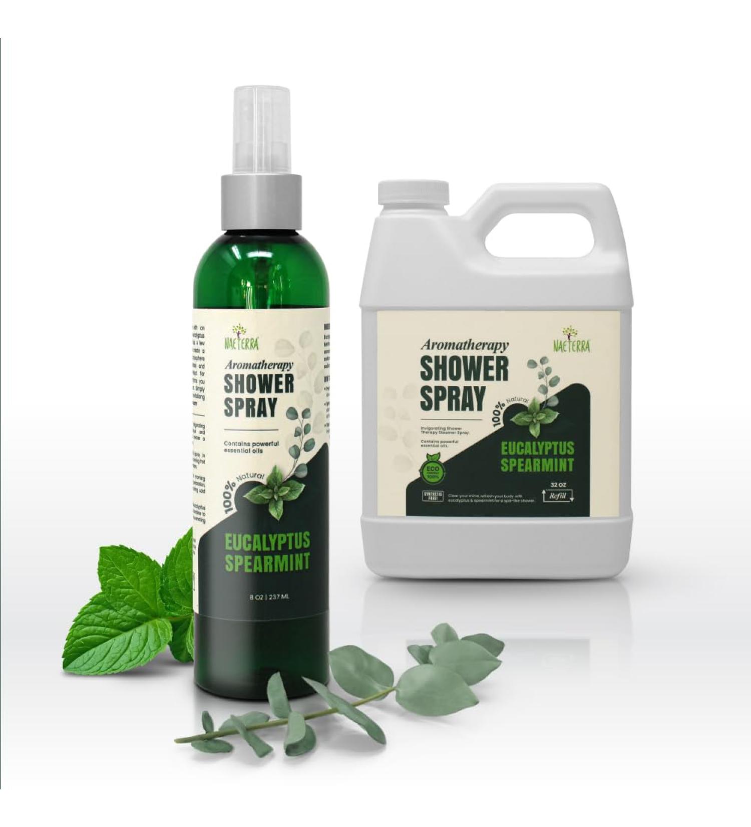 Naeterra Aromatherapy Shower Steamer Spray 40oz Invigorating Eucalyptus & Spearmint Mist Essential Oil Shower Steamer for Relaxation & Refreshing Spa Experience 8 oz Plus 32 oz Refill - Buy Online on GoSupps.com