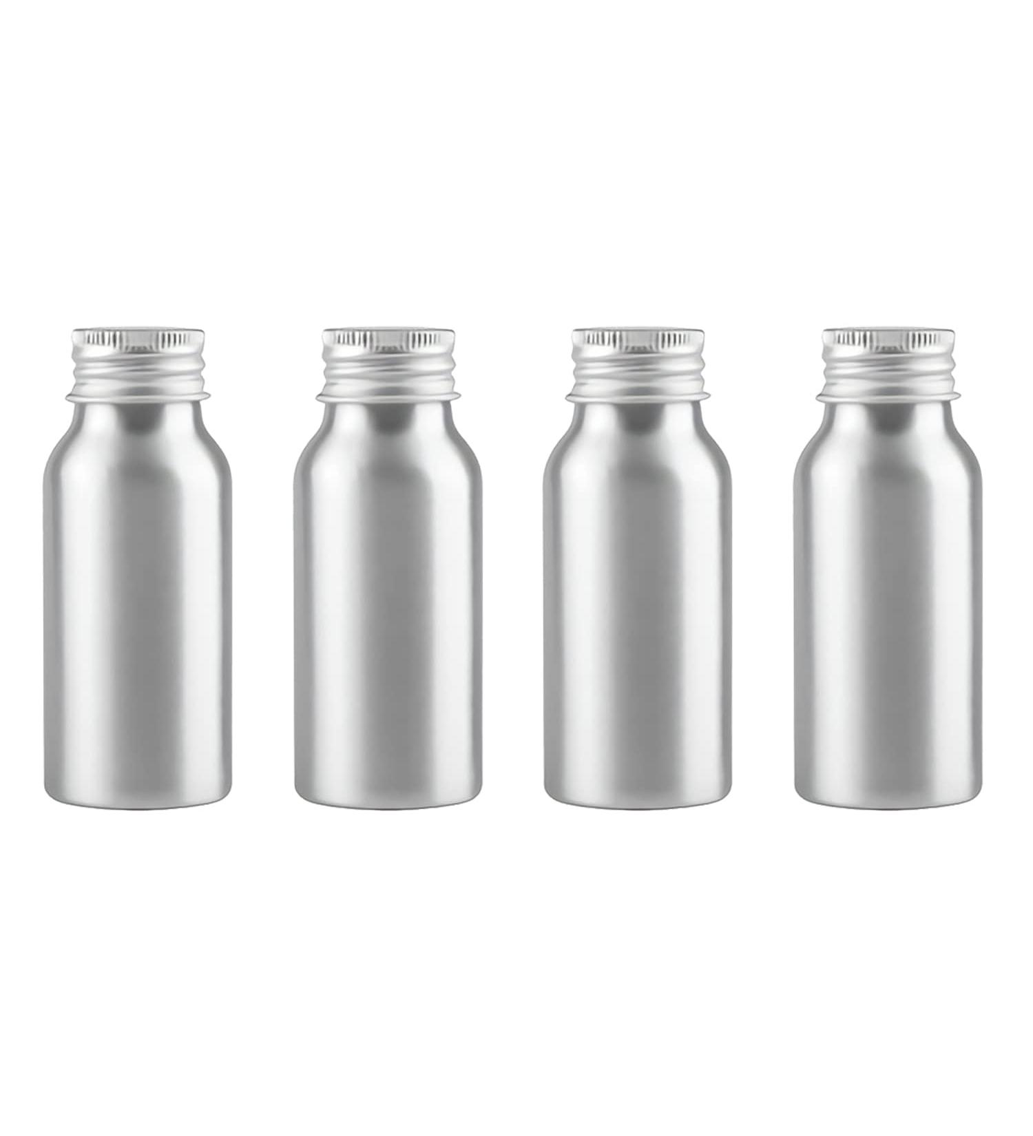 Zeoabsy 4-Piece Set | 50ml Silver Aluminum Bottles with Screw Covers for Cosmetics Travel & Hotel Use - Buy Online on GoSupps.com