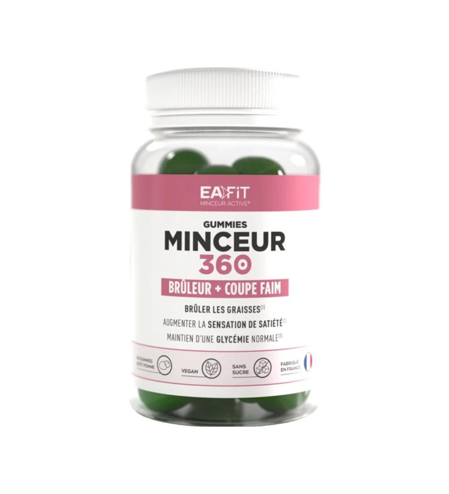 MINCEUR 360 Gummies EAFIT | Coupe faim et bruleur | R duit les sensations de faim | Br leur de graisses | Contient du Chrome Nopal et Cola | Go t pomme sans sucre | 60 gummies | Fabriqu en France Gummies minceur