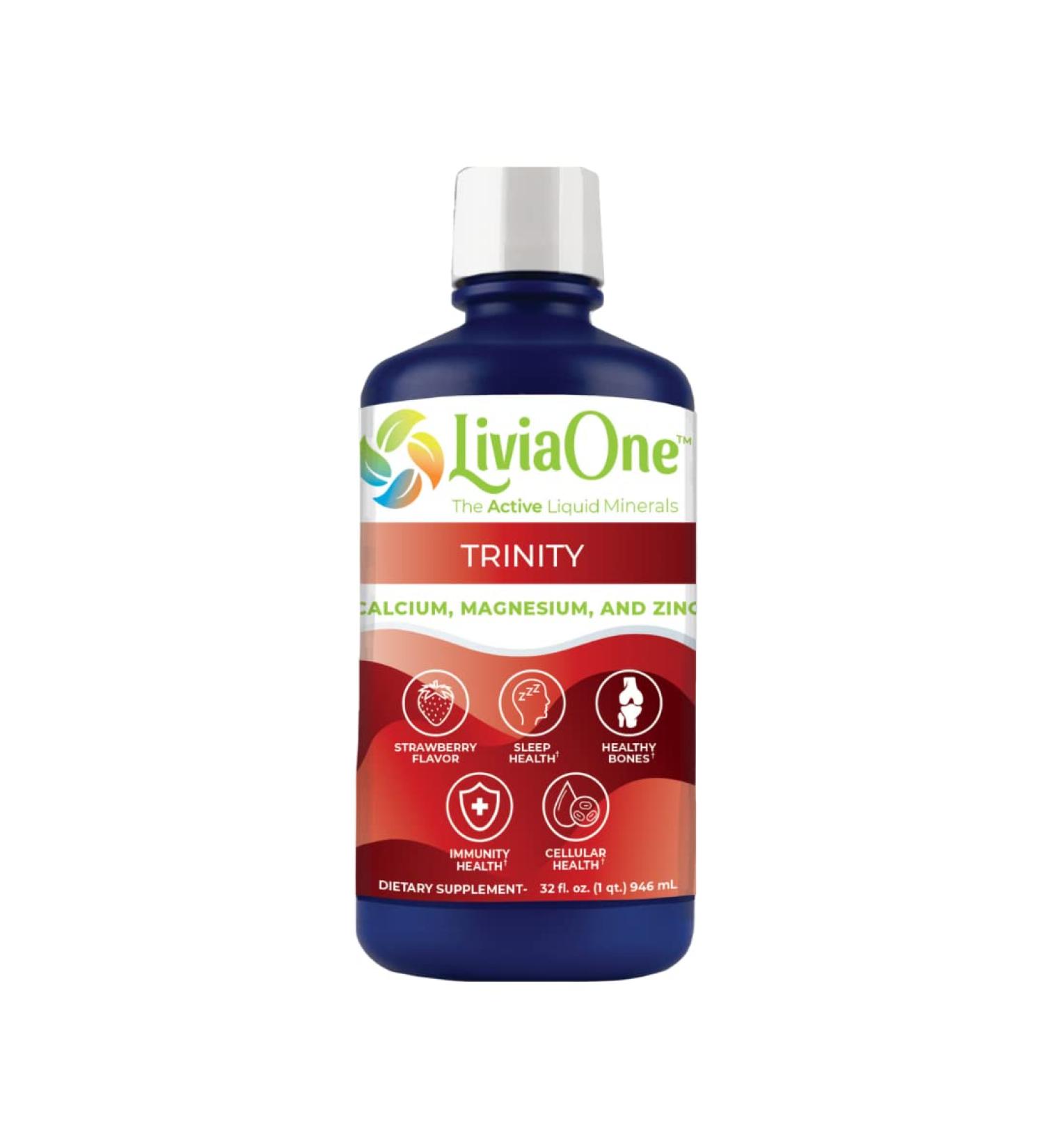 LiviaOne Active Liquid Minerals Trinity - Cal/Mag/Zinc - Strawberry Flavored 32oz - Buy Online on GoSupps.com