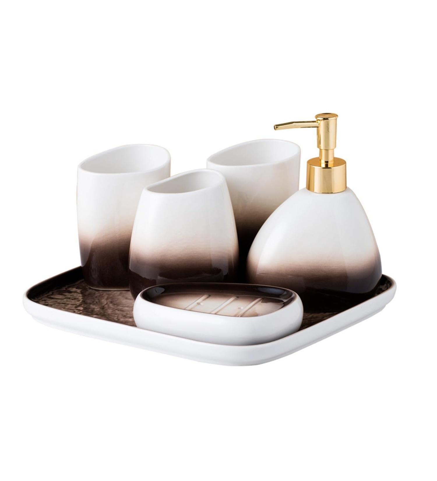 POCHY 6-Piece Light Grey Toiletries Set | Stylish Bathroom Accessories & Toothbrush Mug Cup | International Shipping Available - Buy Online on GoSupps.com