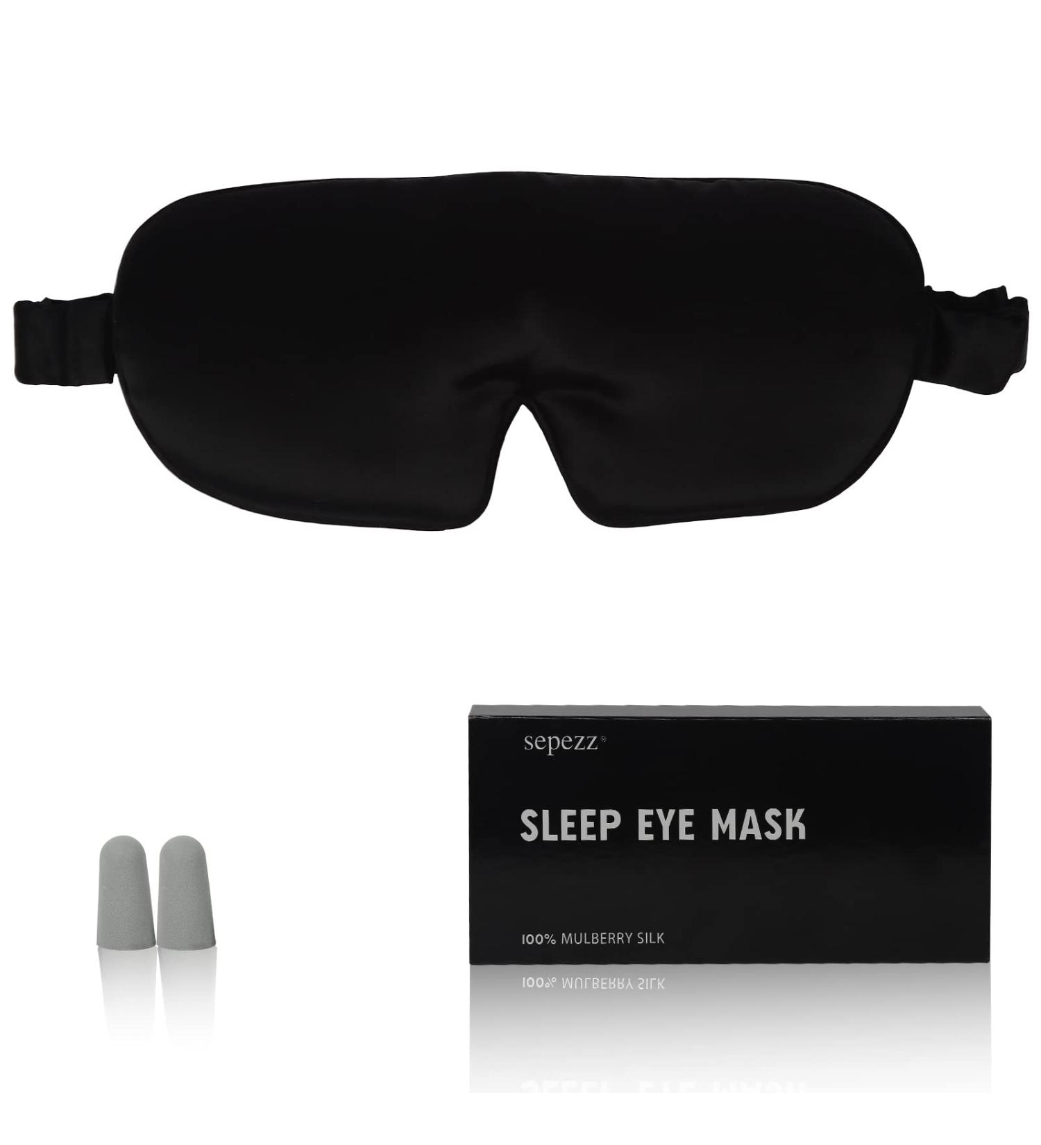 100% Mulberry Silk Sleep Mask - Adjustable Eye Mask for Women and Men - Perfect for Travel, Home, and Office - Black - Buy Online on GoSupps.com