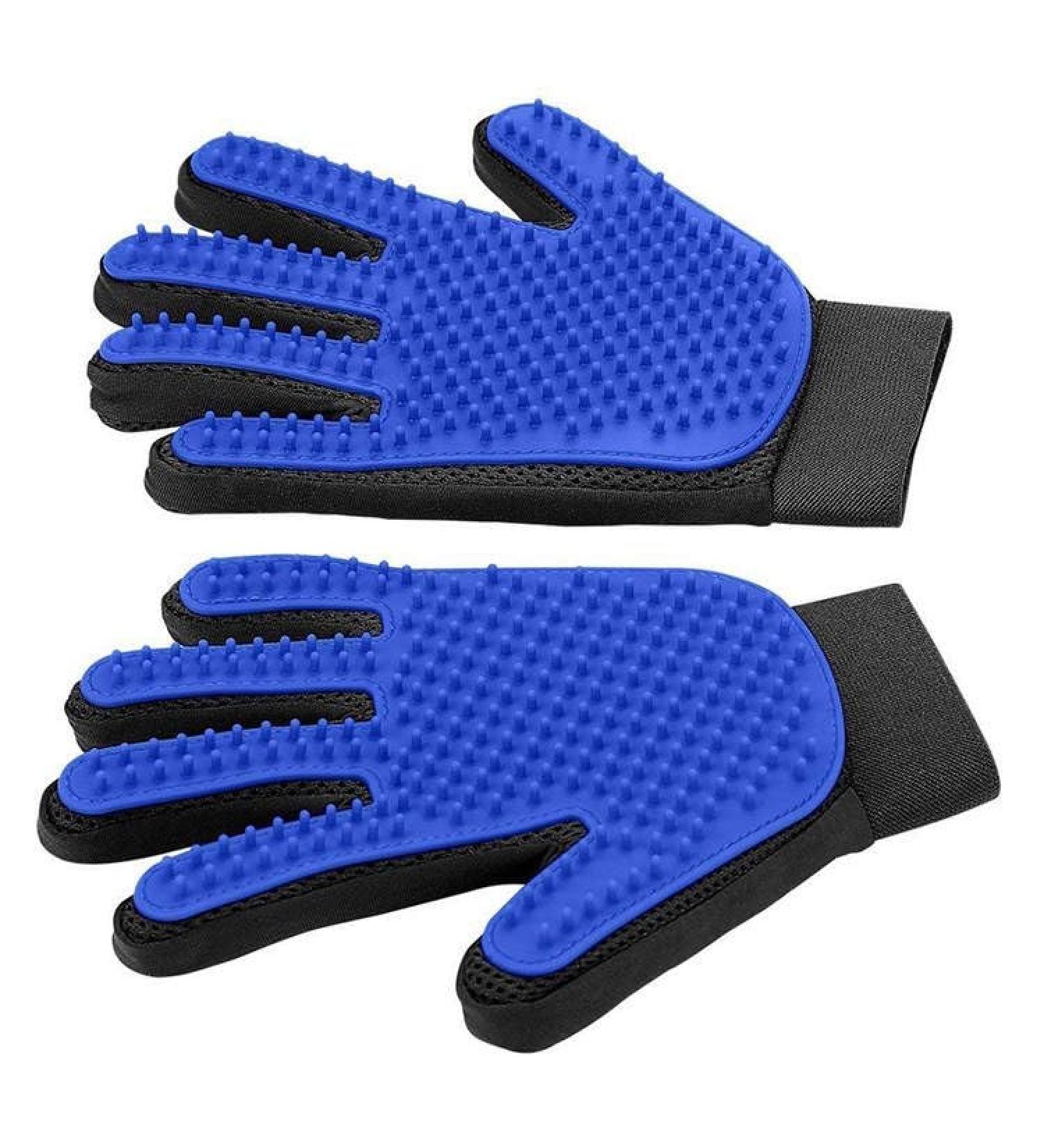 Boumour Fur Care Grooming Glove Set - Animal Hair Remover Brush for Dogs & Cats | Blue 2 Gloves Pet Fur Care - Buy Online on GoSupps.com
